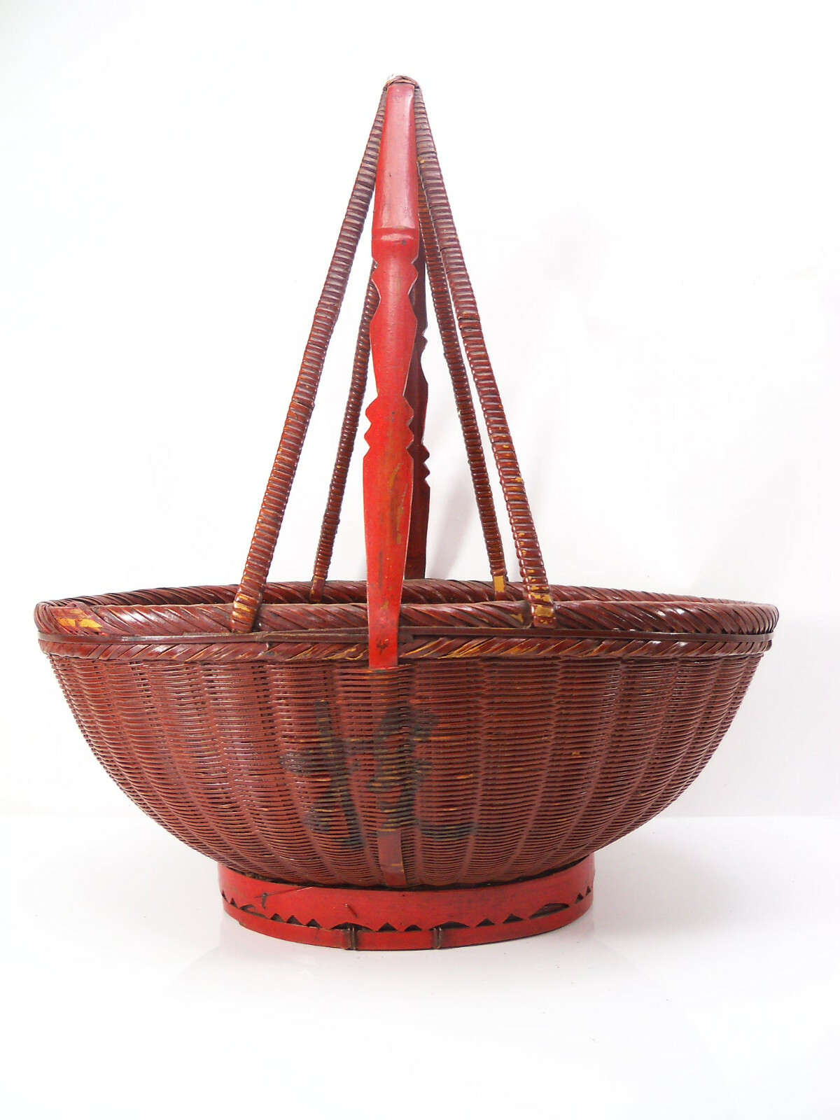 Vintage Large Chinese Red Basket Signed 1950