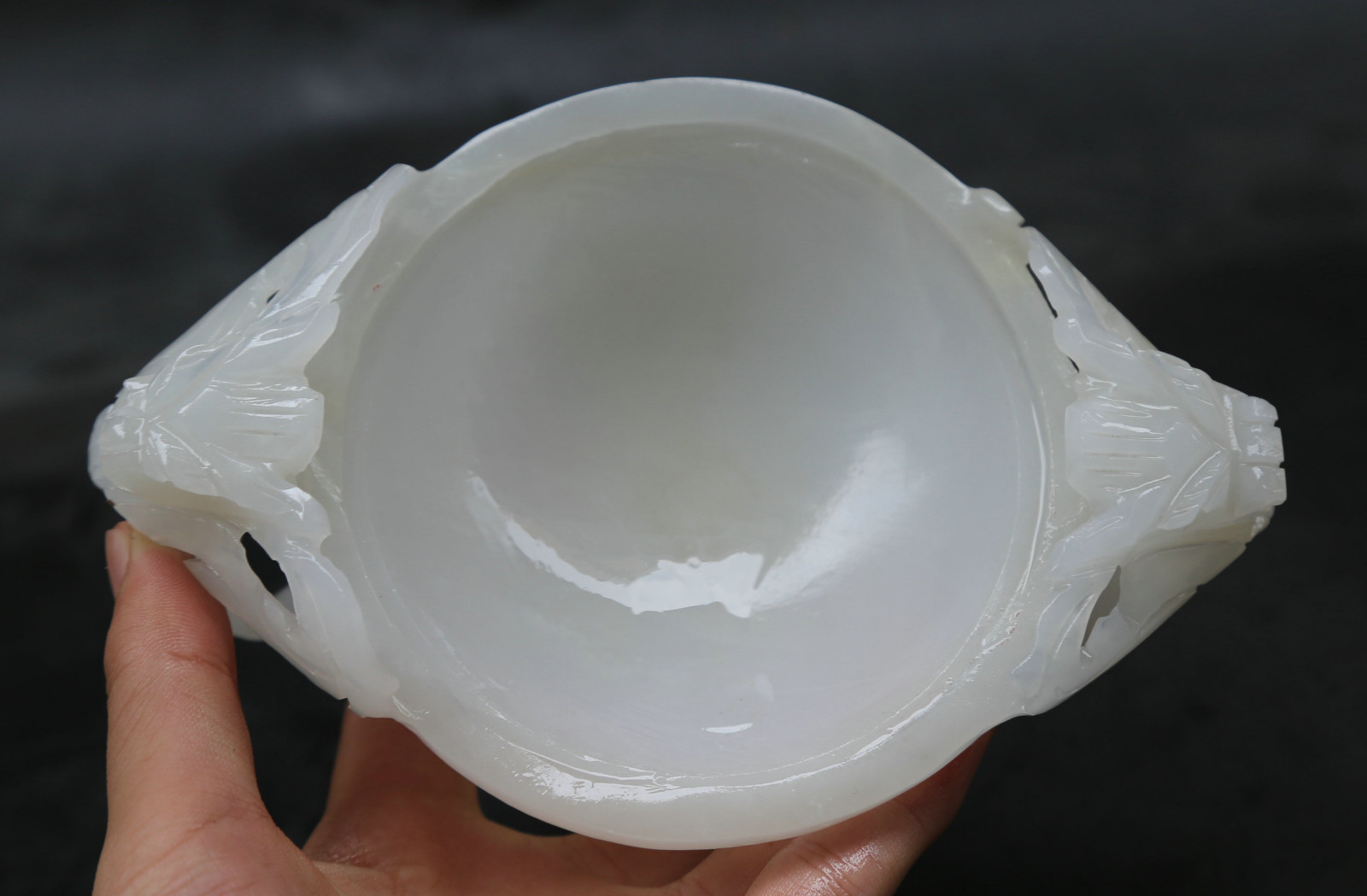10″ Chinese White Jade Hand Carved Lovable Animal Dragon Incense Burner Censer