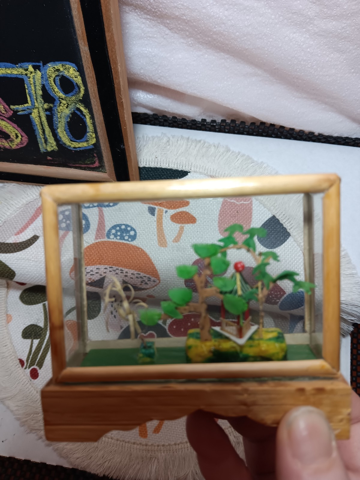 Vintage Chinese Miniature Glass Bamboo Frame Diorama!!!