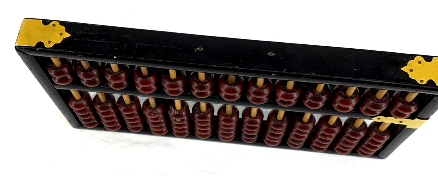Abacus Wood And Brass 13 Rows 91 Beads Chinese 10.5″