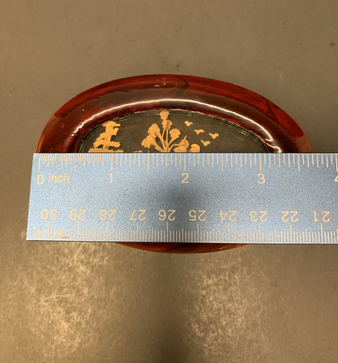 Vintage 1970’s Chinese Glass Covered Cork Carving Jewelry Trinket Box