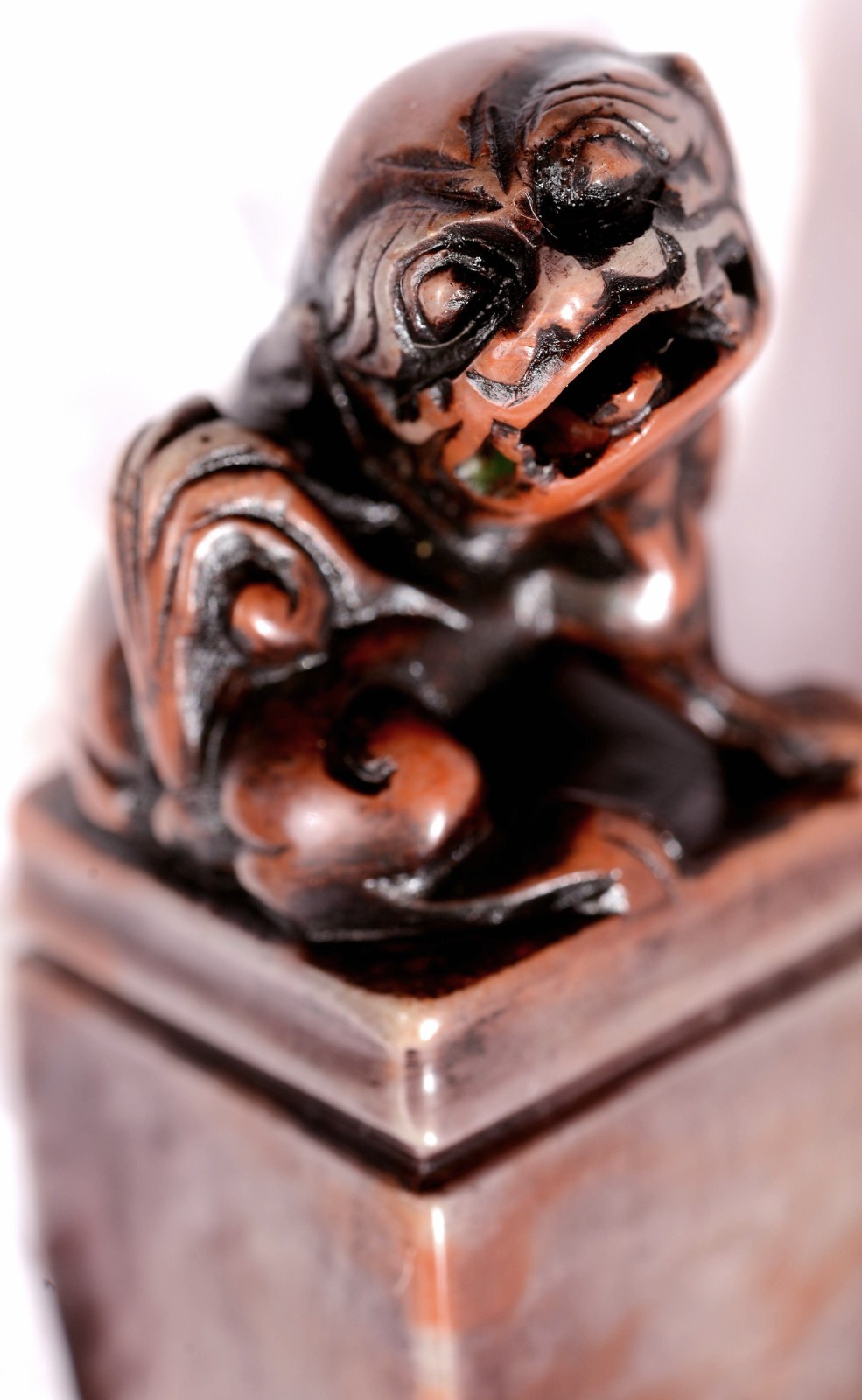 Vintage Chinese Soapstone Carved Carving Fu Foo Lion Dog Seal Chop