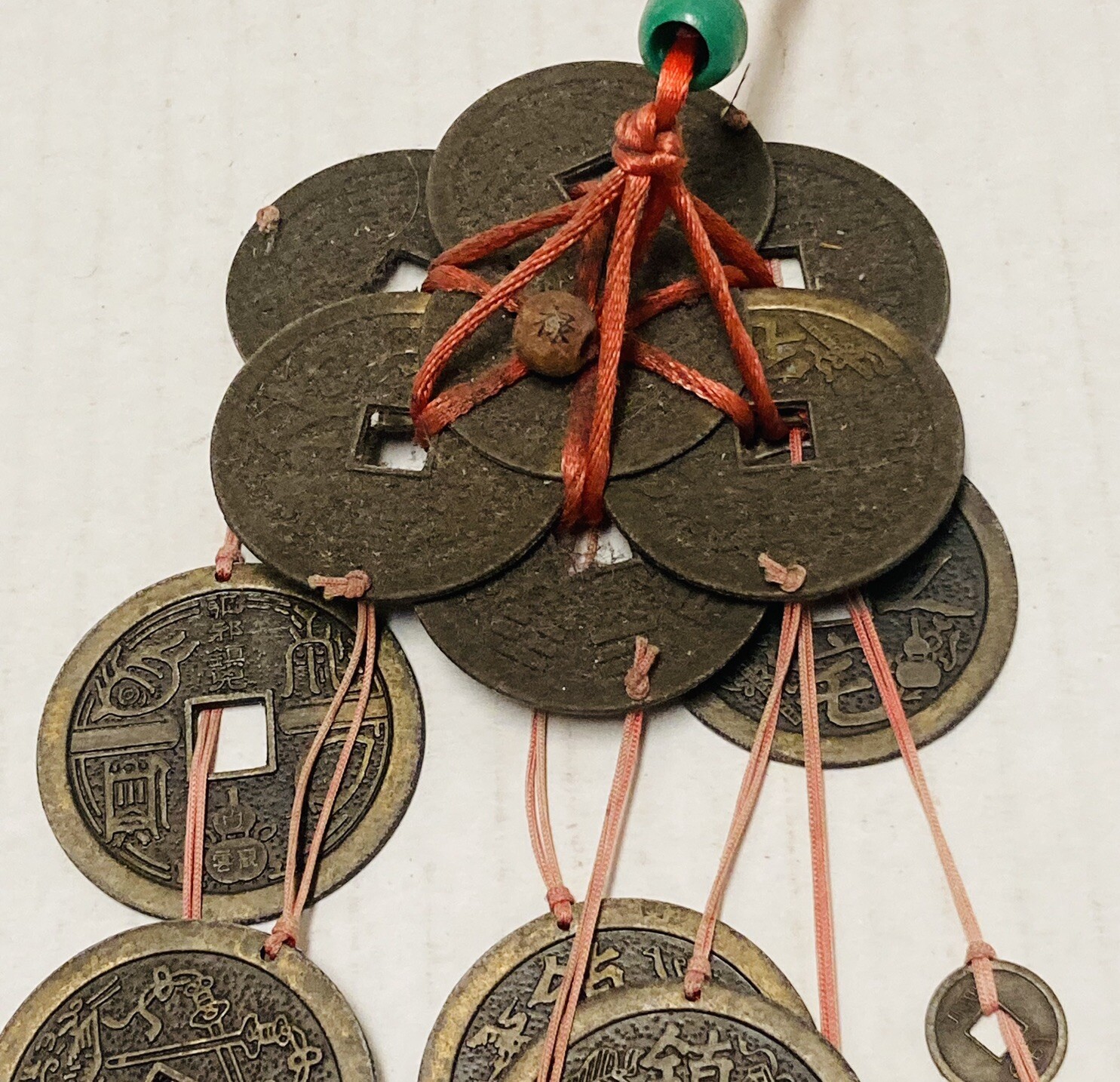 Rare 1950s Chinese Coin Token Wind Chime Feng Shui Buddha Qwan Yin Charm Art X