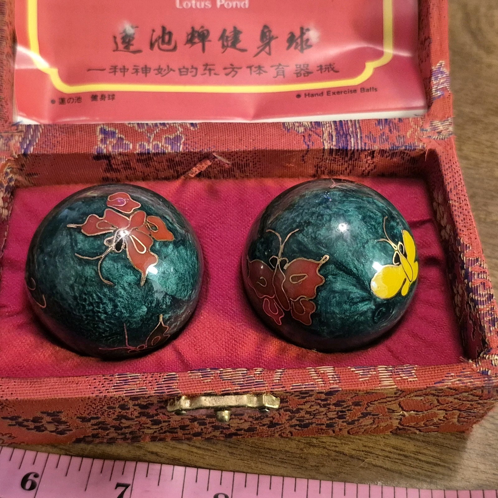 Chinese Shouxing Baoding Balls ~ Vintage ~ Enamel Butterflies ~Original Brochure