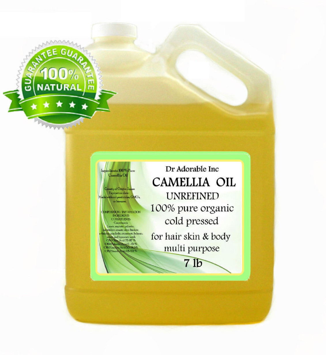 7 Lb 100% UNREFINED CAMELLIA SEED OIL by DR.ADORABLE ORGANIC 100% PURE VIRGIN