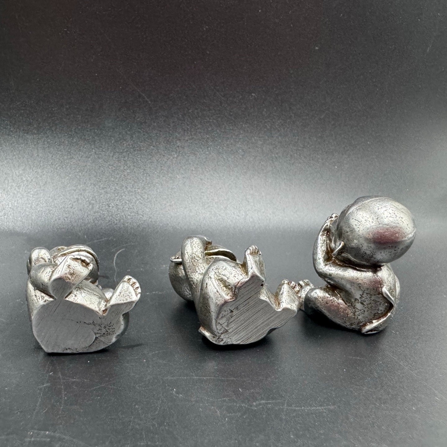 Set of 3 Metal Three Wise Monkeys Mini Statues Hear See Speak No Evil Desk Decor