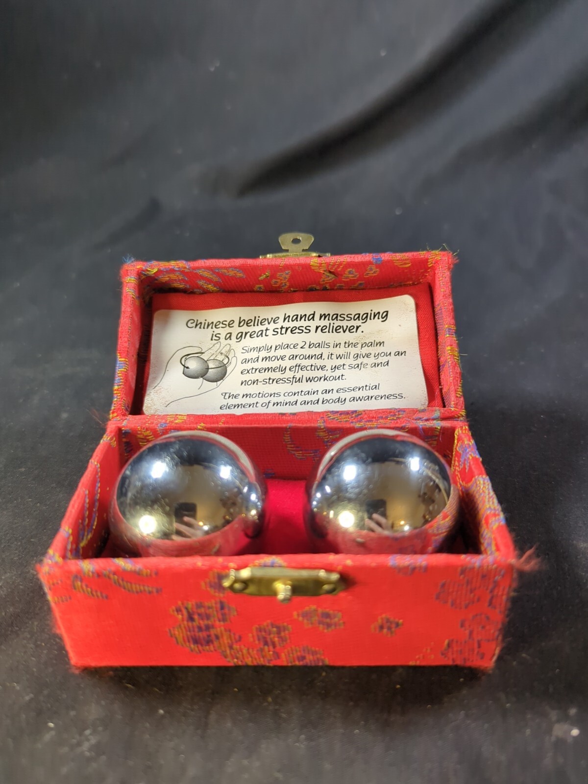 Vintage Shouxing Chinese Stress Relief Meditation Ringing Iron Chime Balls VTG