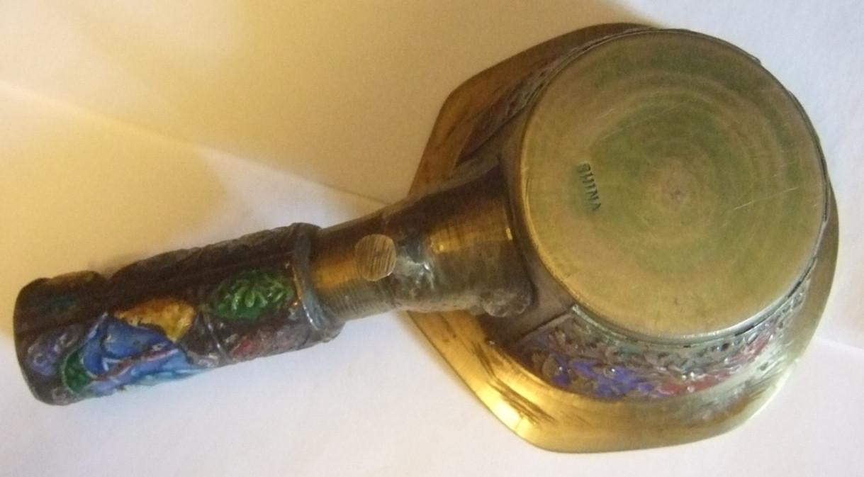 Chinese Brass Enamel Ashtray Estate Heirloom