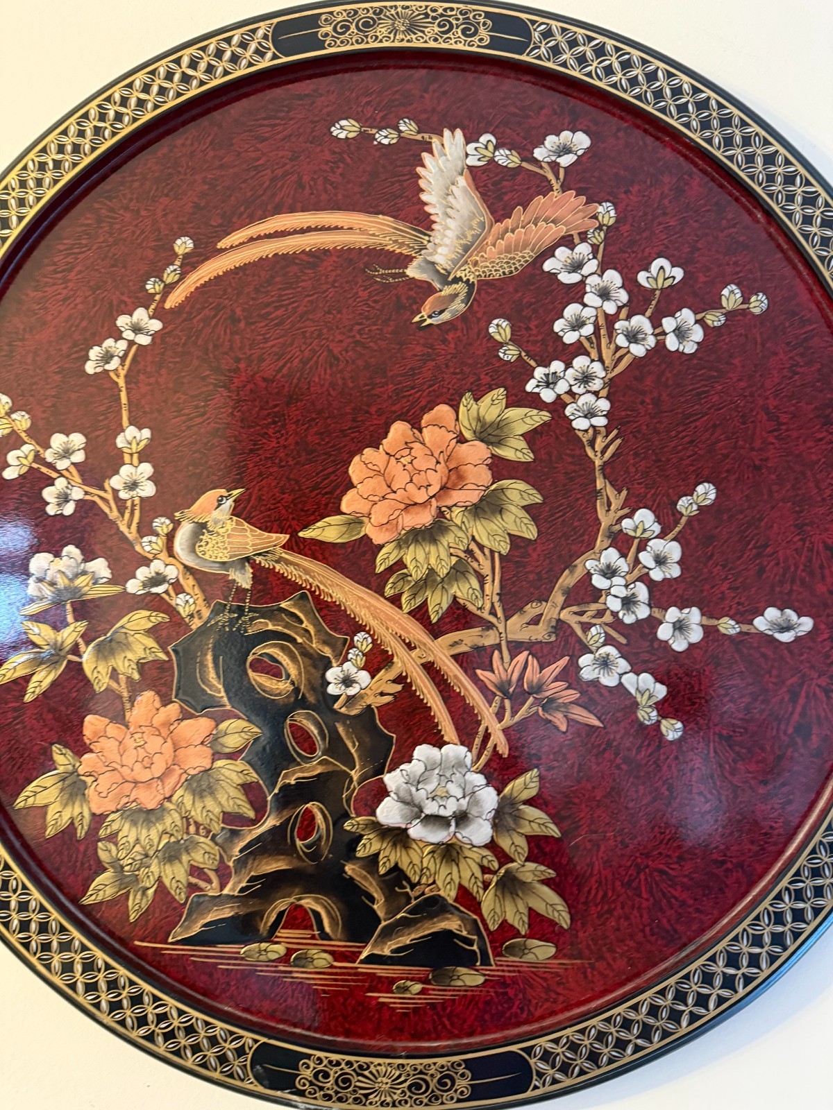 Elegant Vintage/Antique Chinese Inlaid Mother of Pearl Lacquer Wood wall plaque