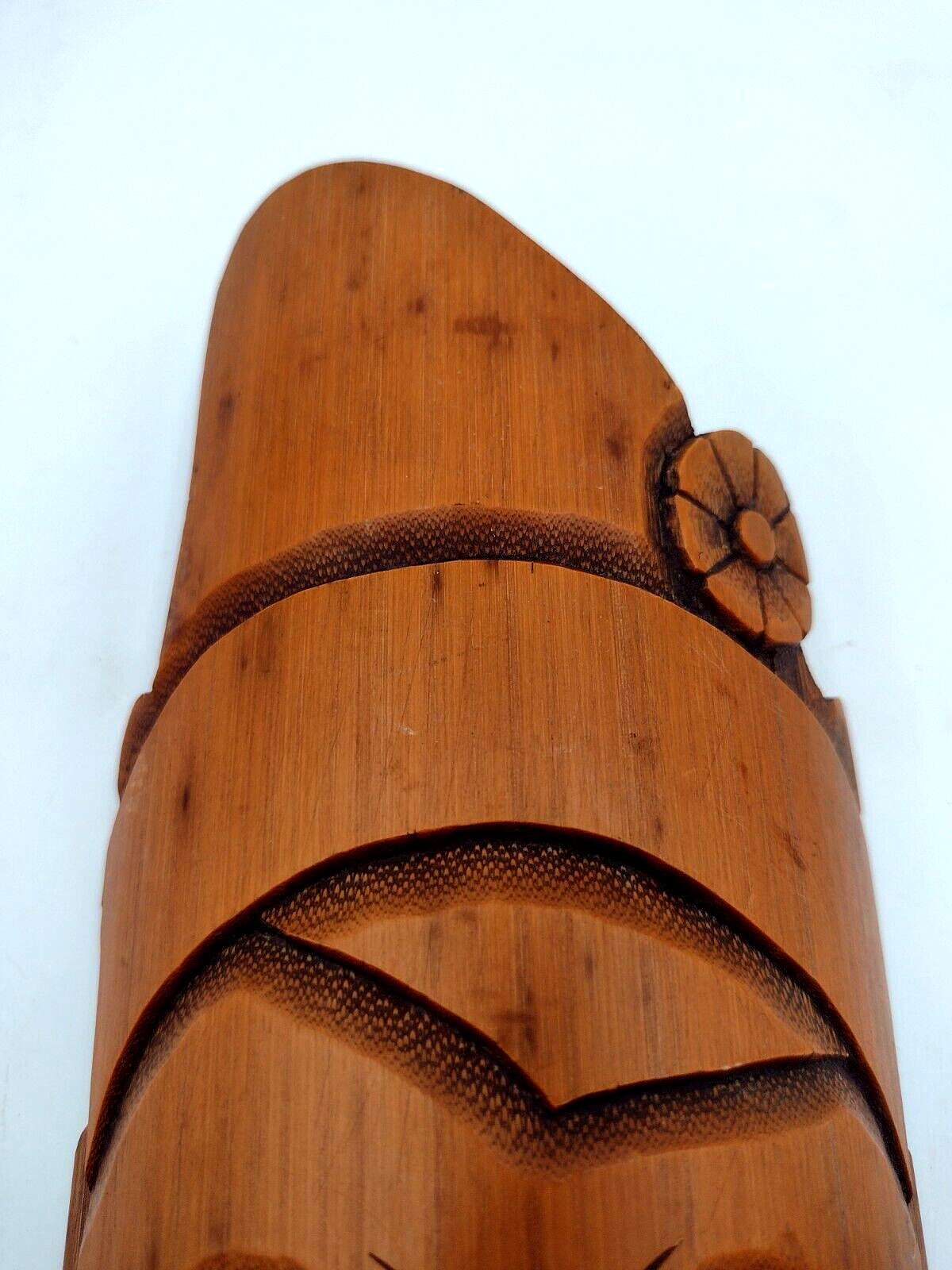 Chinese Handmade Carved Bamboo Happy Monk Face Hanging Wall Decor Fengdu China