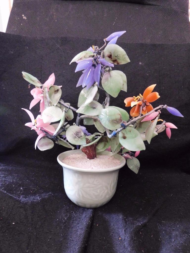 VINTAGE CHINESE JADE BONSAI TREE 11″ TALL MULTI COLOR