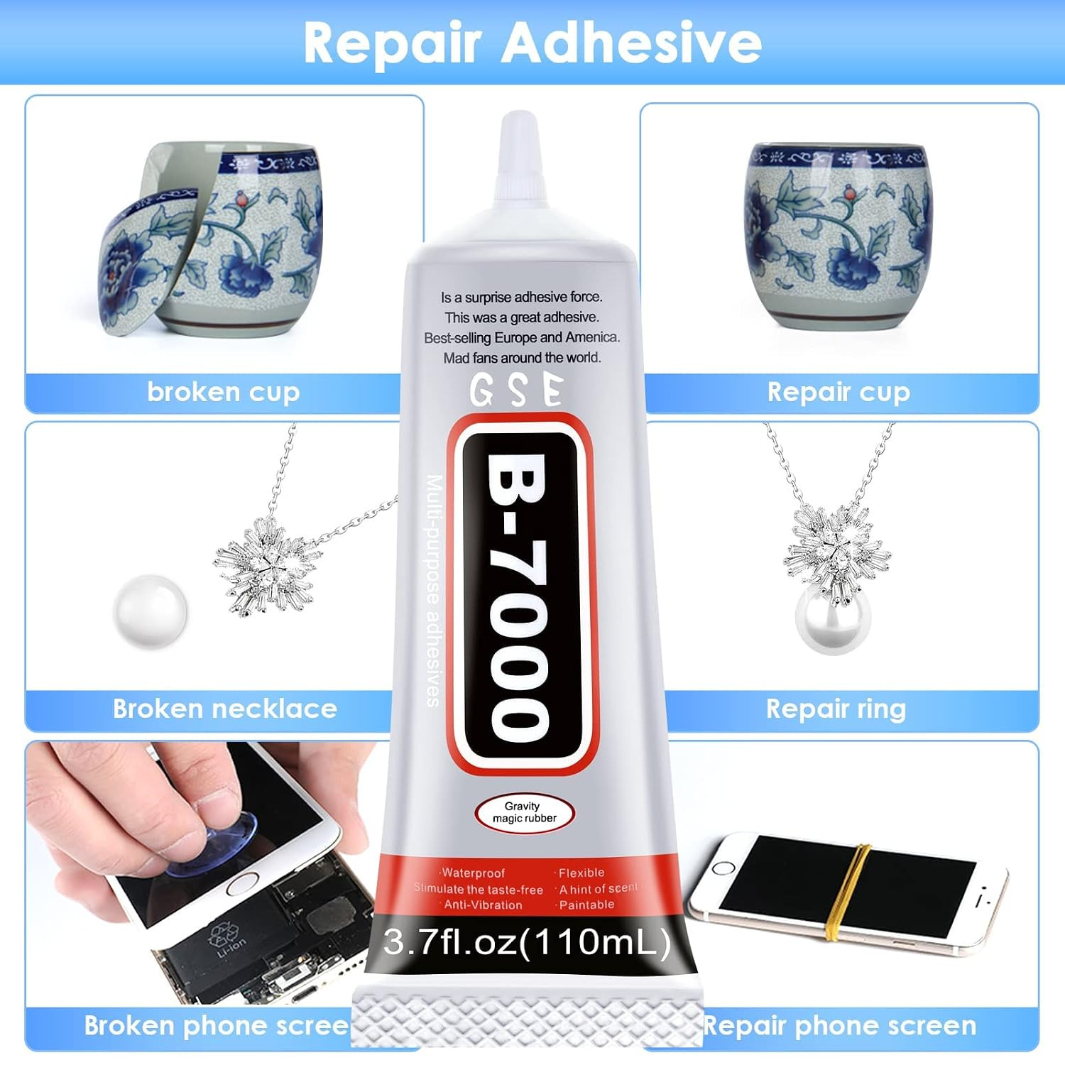 B7000 Rhinestones Glue for Crafts, 110ML Glue of Diamond Jewelry 3.7Fl.Oz Cle…