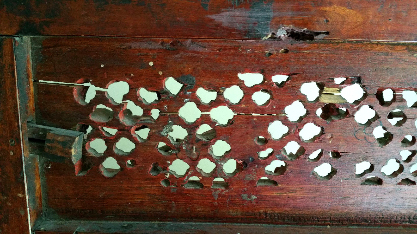 ANTIQUE CHINESE CARVED WOOD Wall Furniture PANEL Gold Red