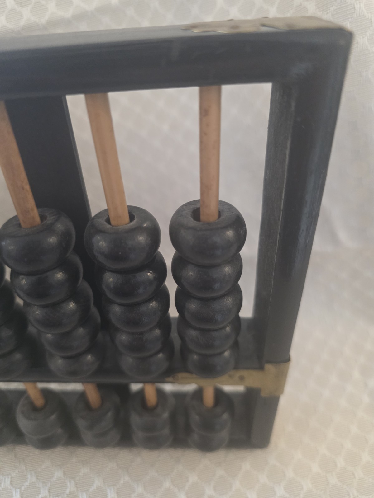 Vintage Chinese Lotus-Flower Brand Wood Abacus Suanpan 9 Column Brass Accents