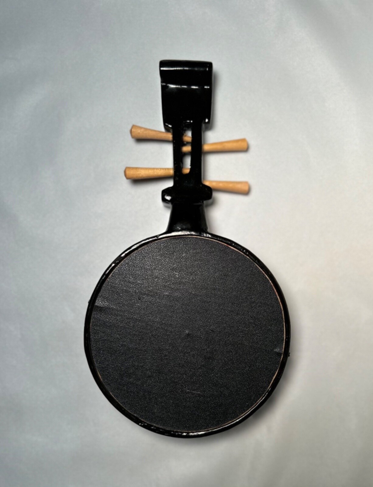 Chinese Black Lacquer Ruin-Shaped Shadow Box 8 Miniature Instruments 8.25″ READ