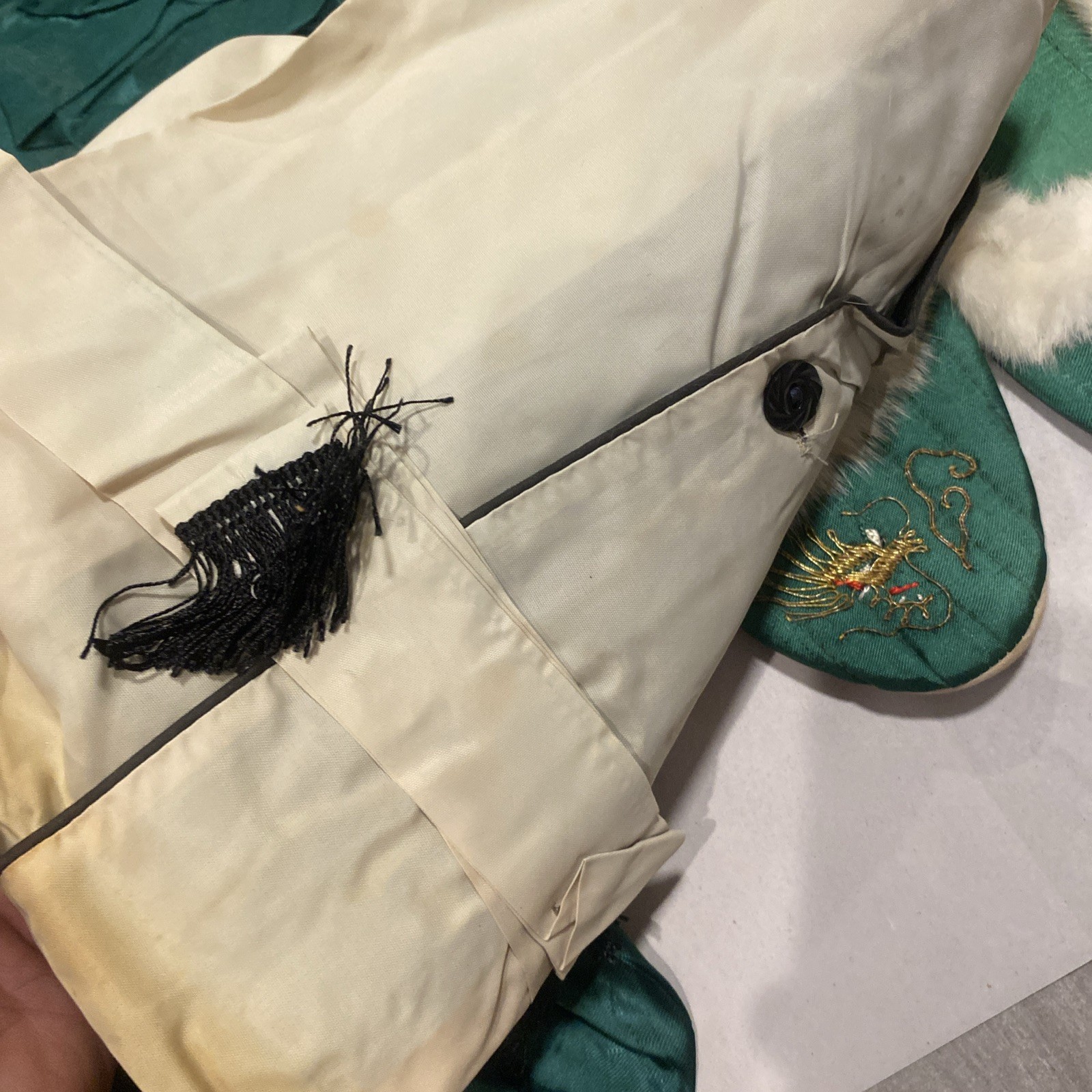 Vintage 1950s Chinese Dragon Embroidered Handmade Satin Women Bedtime Box Set