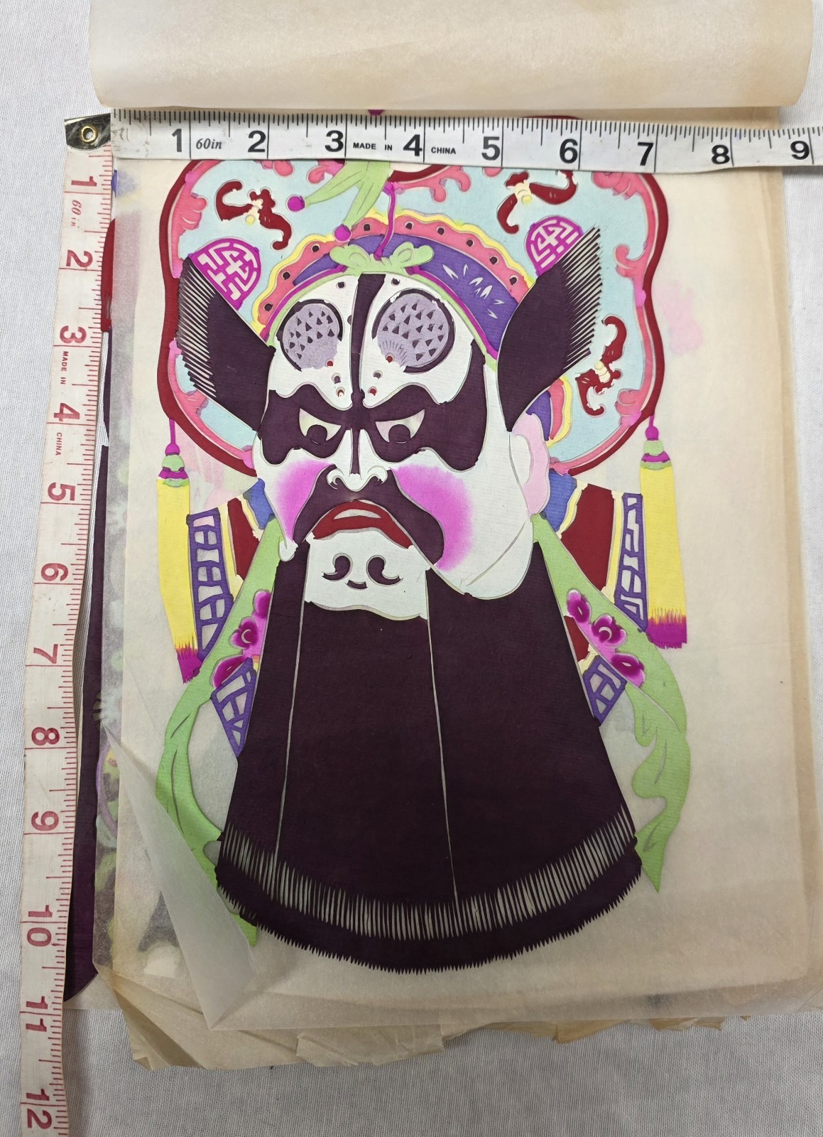 5 Vintage Chinese Opera Masks Paper Cut Out Warrior Peking Lianpu Colorful
