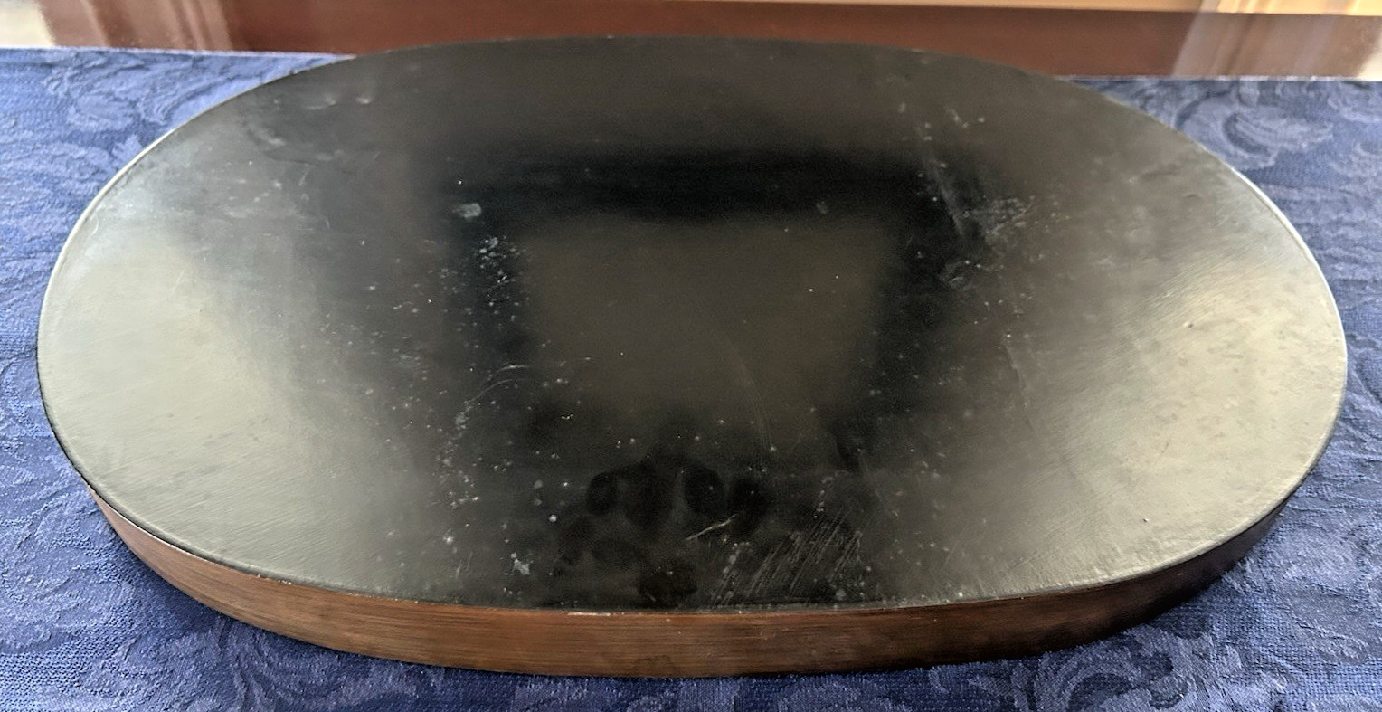 Vintage Chinese Wooden Oval Tray w/ Hand Painted Equestrian Scene, Calligraphy