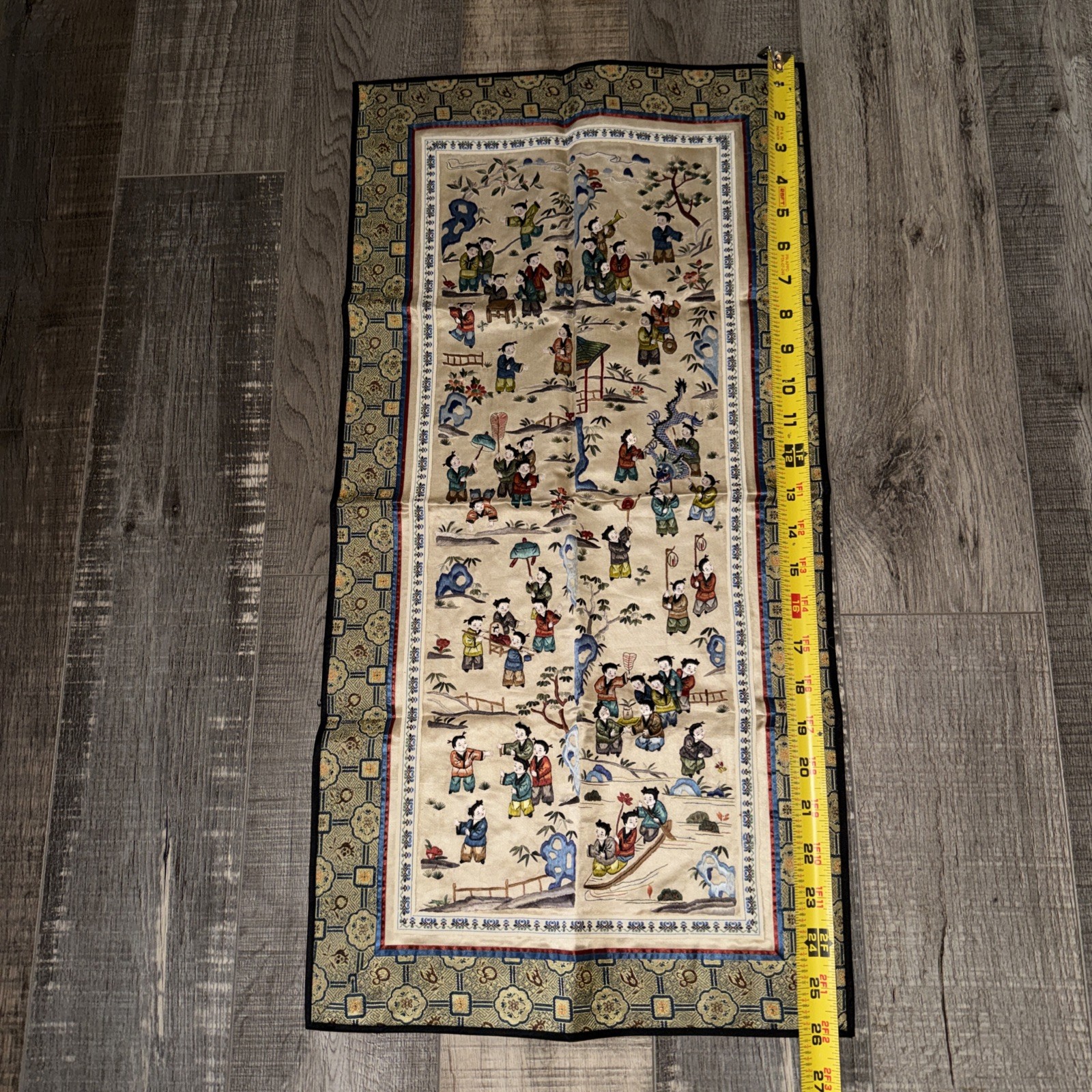 Chinese Silk Embroidered Tapestry Wall Hanging Art Panel 13″ x 26”🔥👀