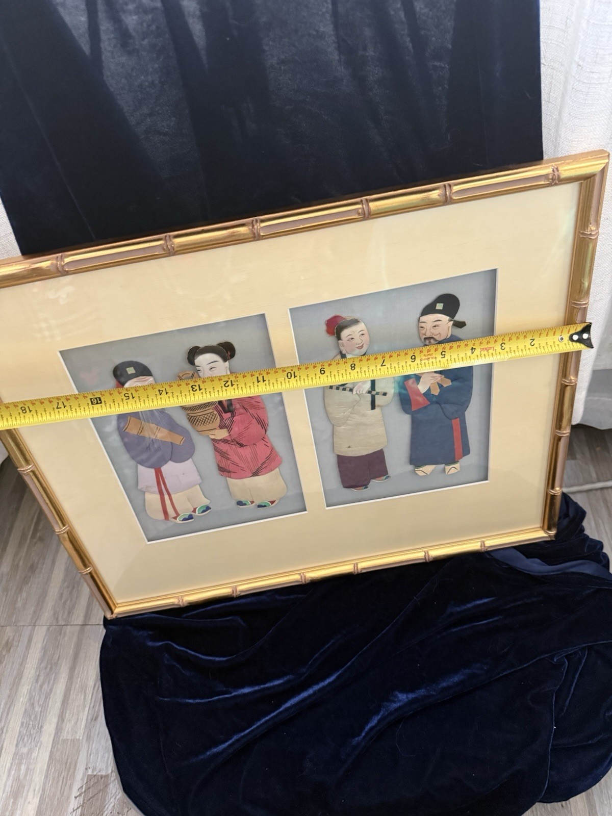 Vintage Chinese Silk Relief 3-D Figures – Framed 16”x 19” Hand-painted Immortals
