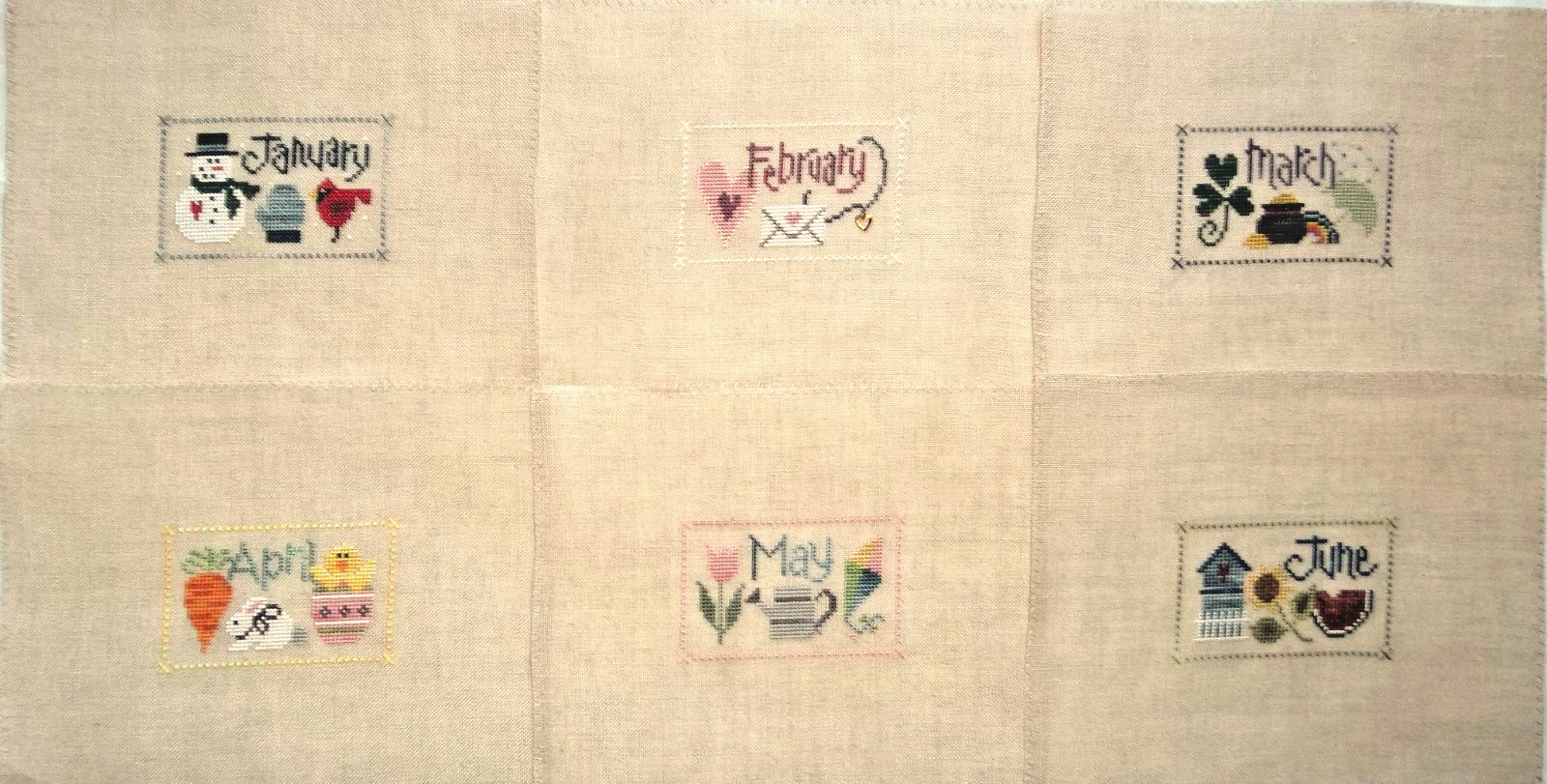 Complete Finished Cross Stitch: 12 Months of Year – Lizzie*Kate Designs