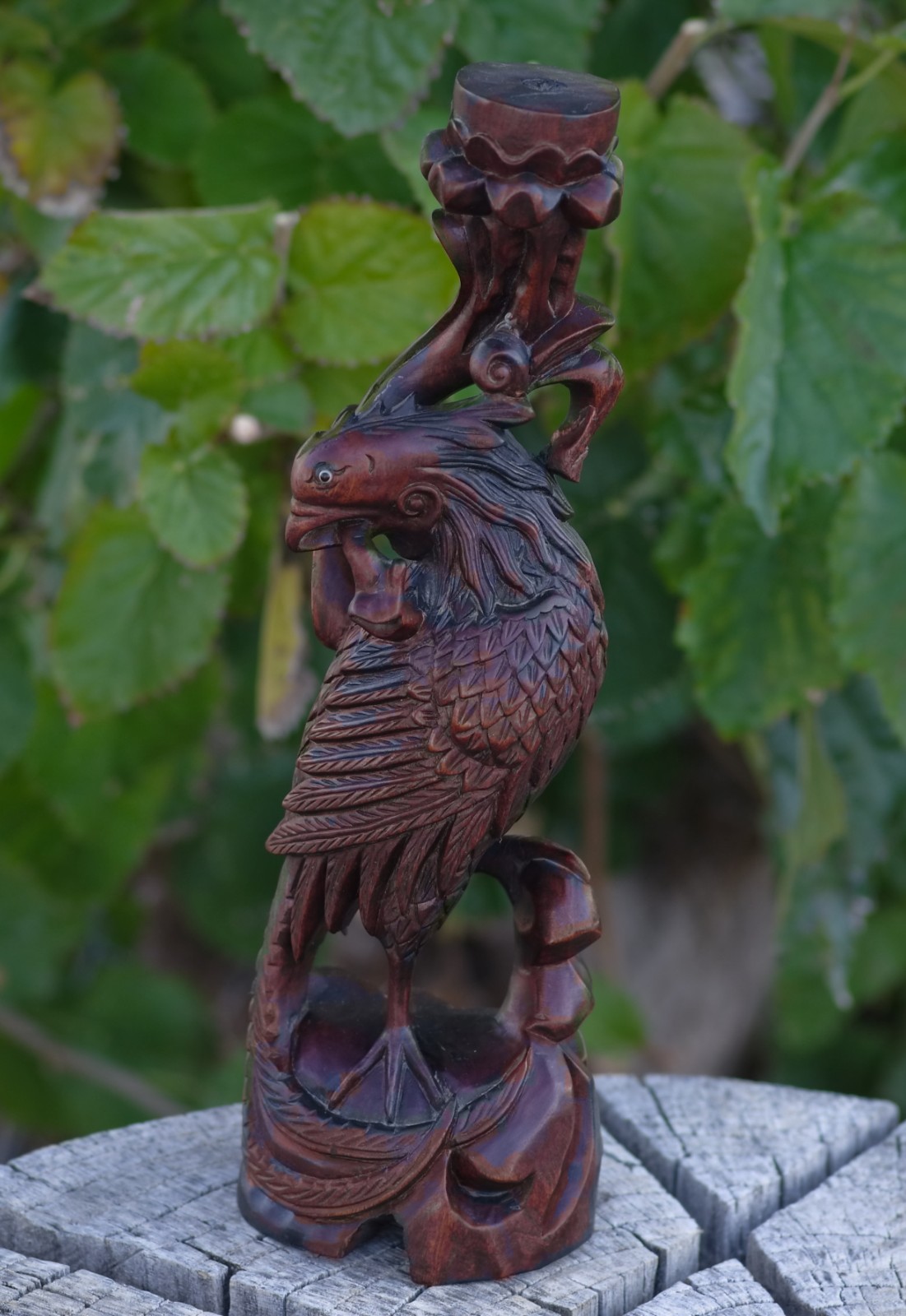 Oriental Boxwood Hand Carved Phoenix 12″ China 1950’s MAGNIFICENT SKILLFUL ART!