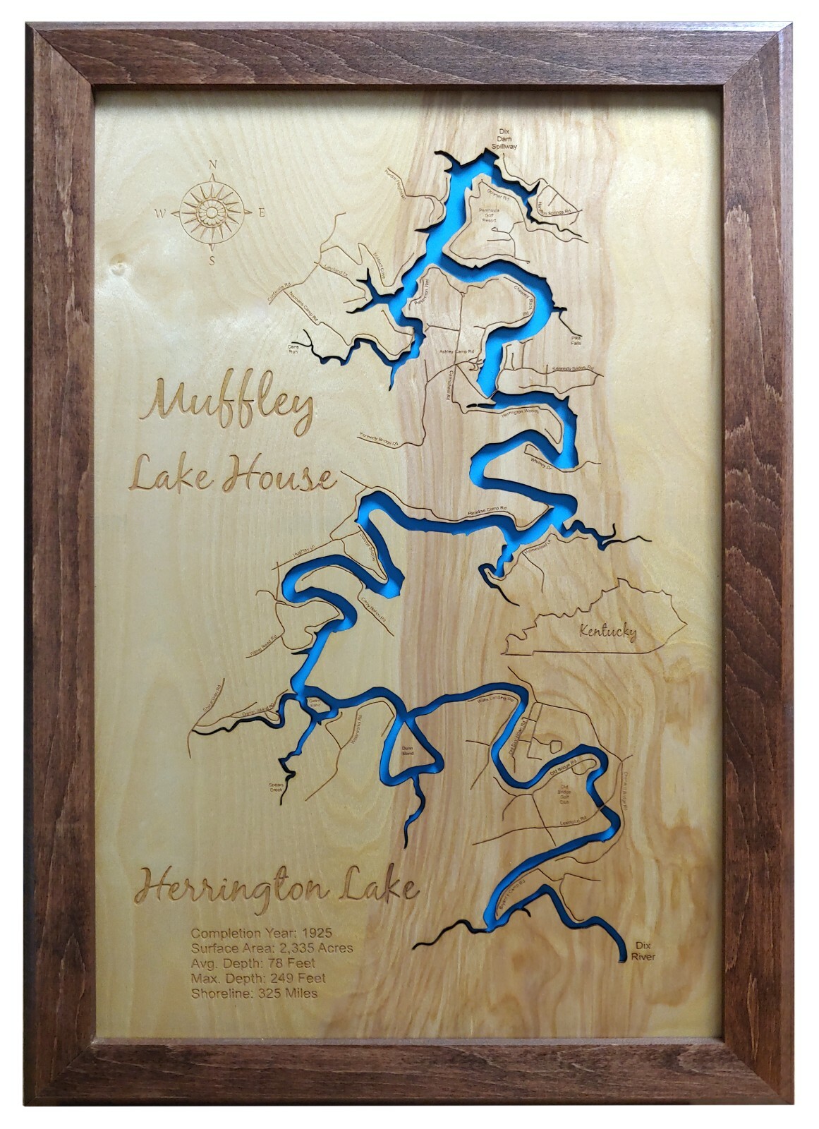 Herrington Lake, KY – Laser Cut Wood Map | Wall Art | Made to Order