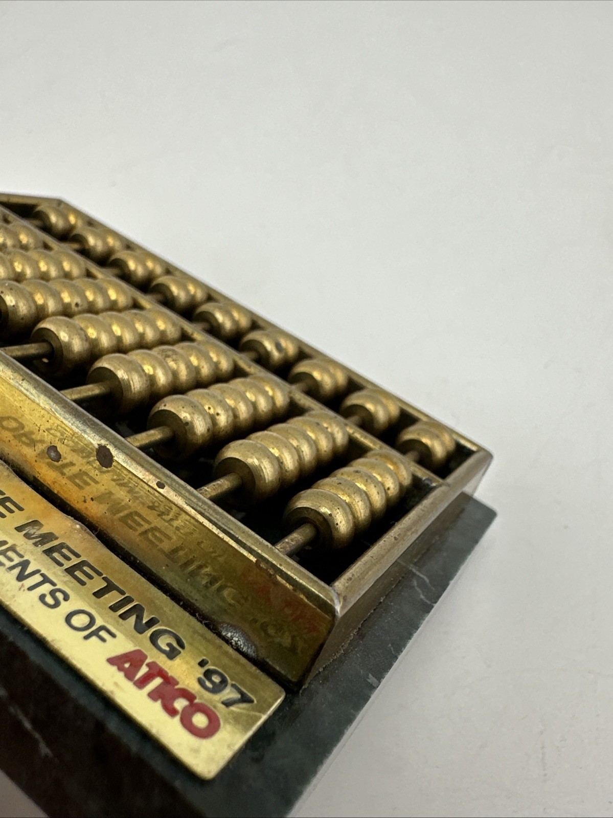 Mini Brass Abacus on Marble Base Desk Decor Paperweight Walgreens Vtg 3.75” Long