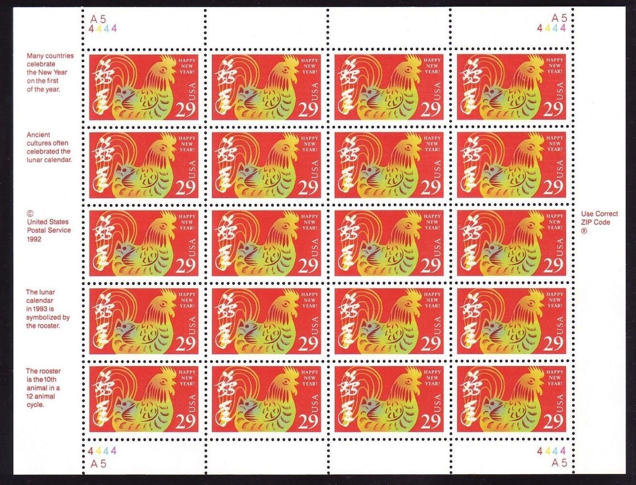20 Lunar Happy New YEAR OF THE ROOSTER STAMPS: Chinese Zodiac, Paper Cut-Out Art