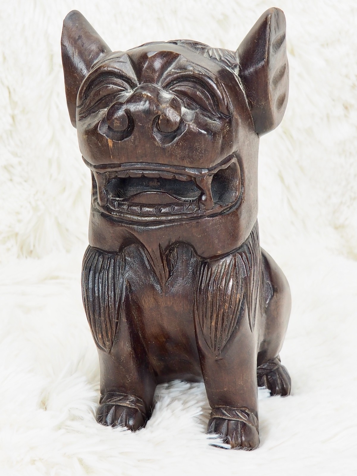 Chinese Foo Dog – Carved Wood Solid – Vintage/Antique – 8.5″ Tall