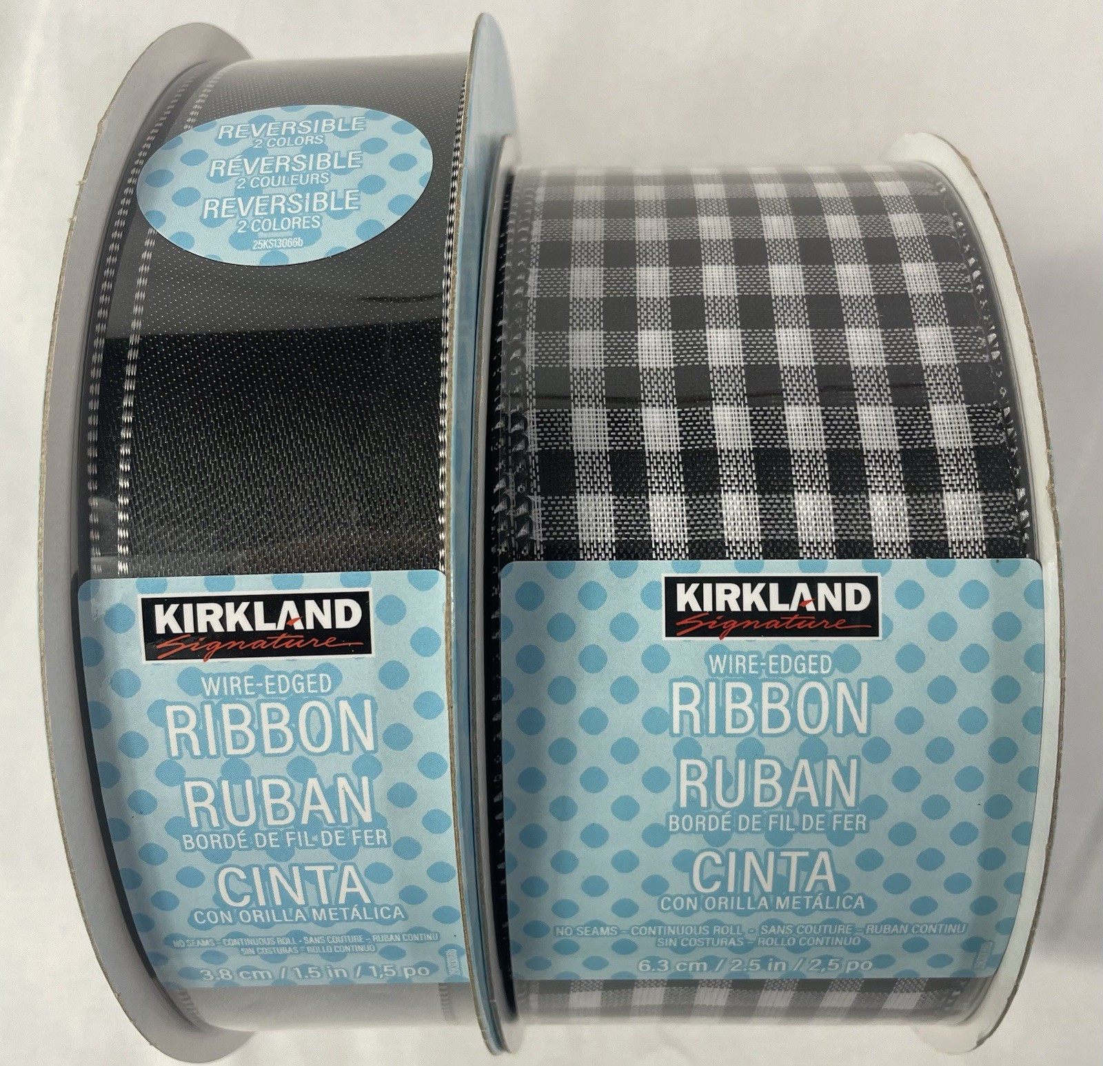 Kirkland Signature Lot of 2 Wire Edged Ribbon 100 Total Yards Black & White NEW