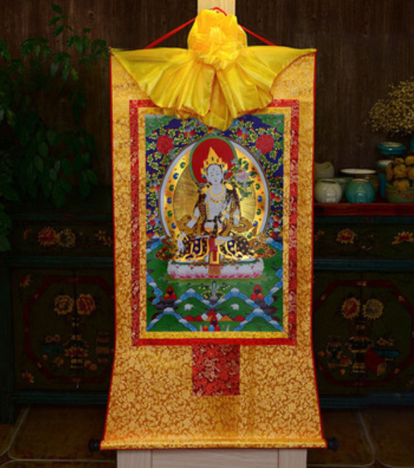Tibet Tibetan Buddha Print Silk Gild Thangka Thanka White Tara Kwan-yin 白度母 35cm