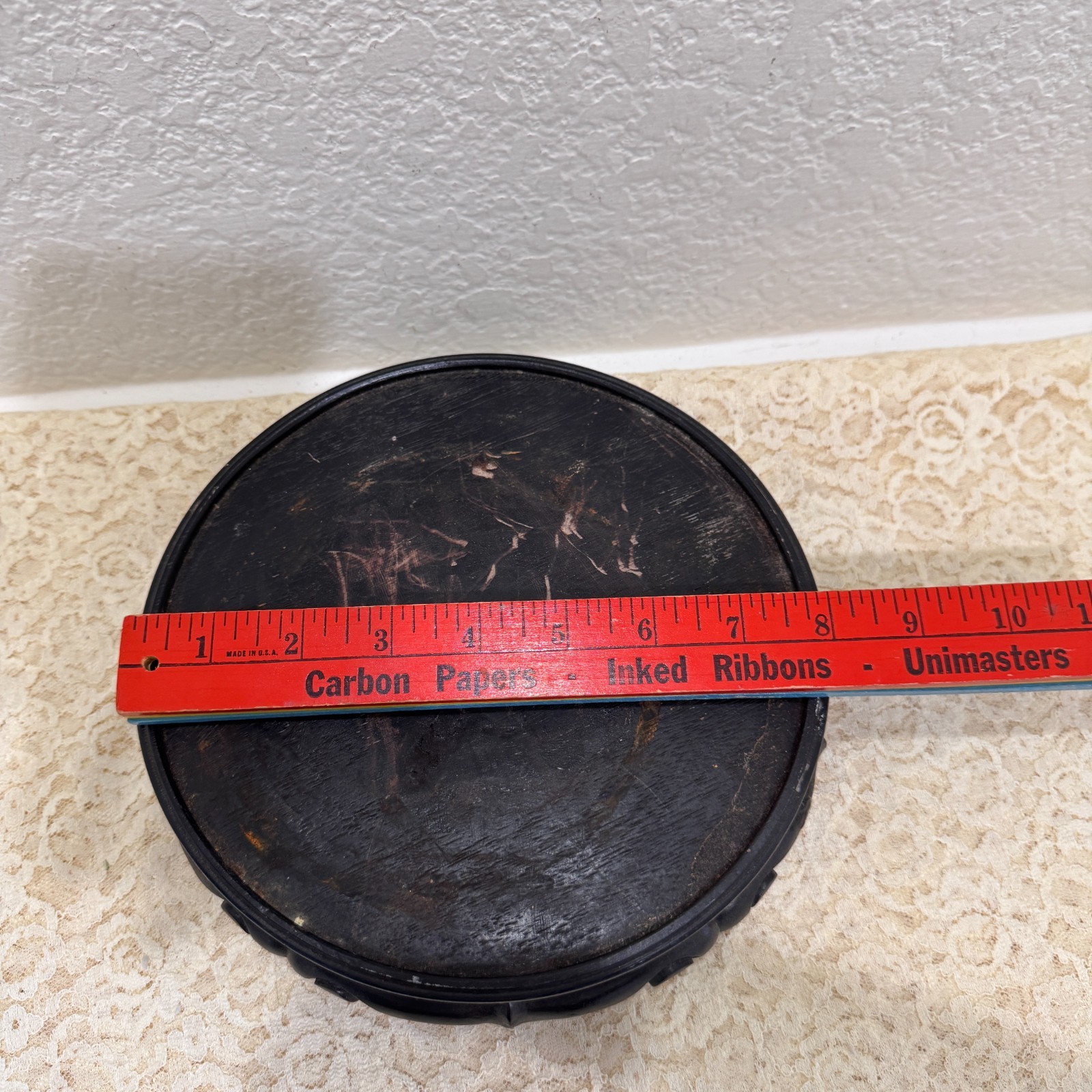 Round Chinese Wood Display Stand Black Asian Vase Bonsai Pedestal 9” Vintage
