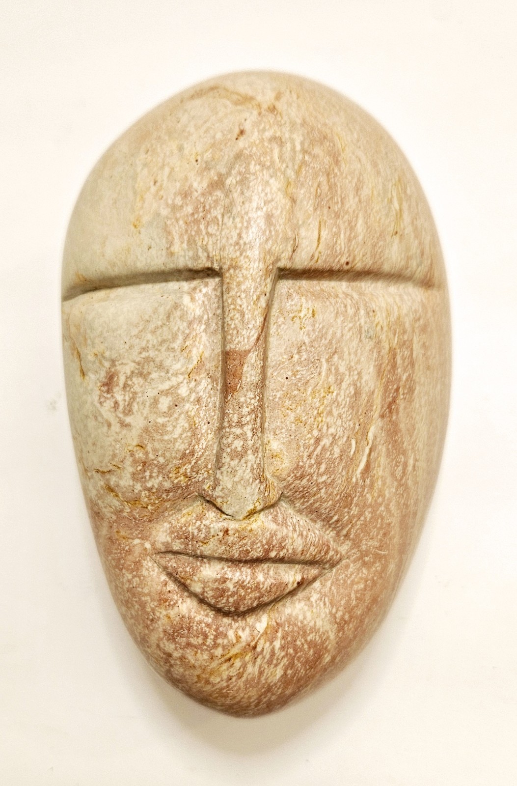 Vintage Carved Soapstone Lidded Face Trinket Box 5″ Pinks