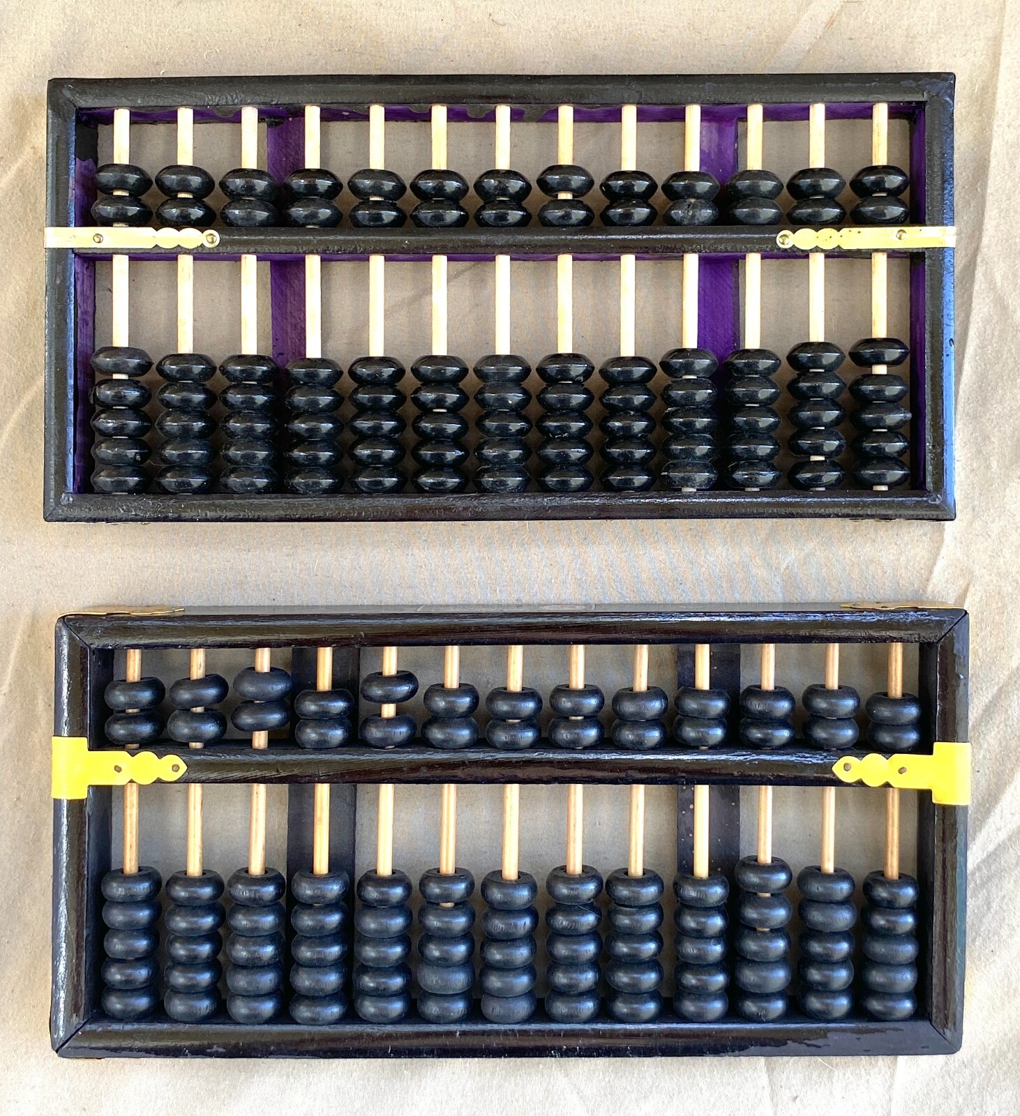 Wood & Brass Abacus Pair People’s Republic China, Lotus-Flower Brand