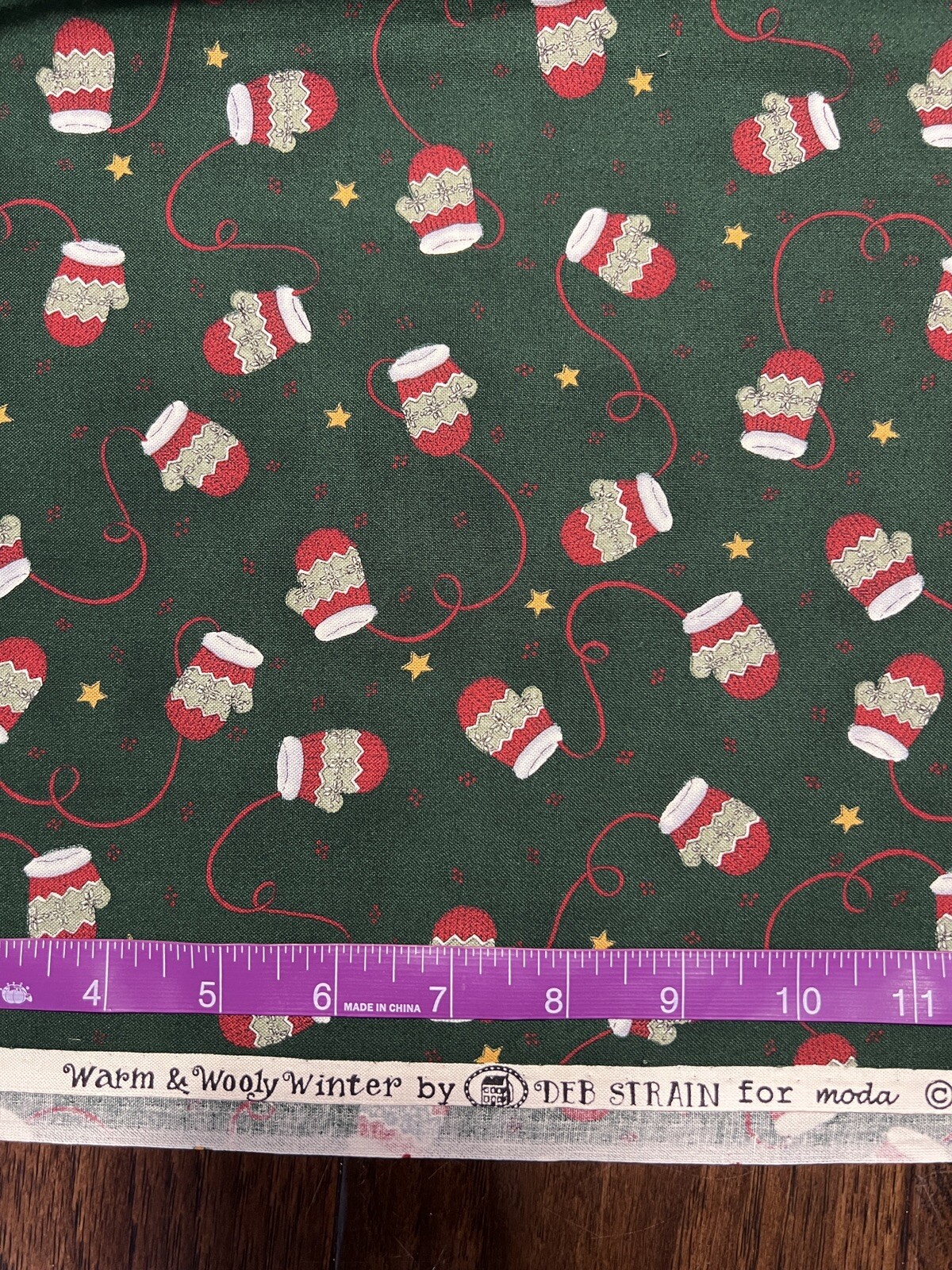 MODA Deb Strain Warm & Wooly Winter- Green Mittens & Snowman 1 3/4 Yd Total Rare