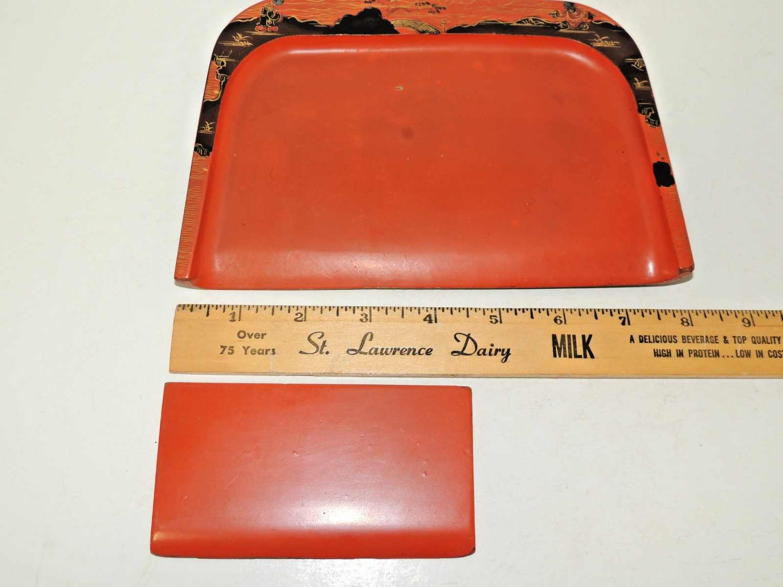 Vintage Crumb Catcher Tray Asian Chinese Embossed Orange Crumber & Scraper