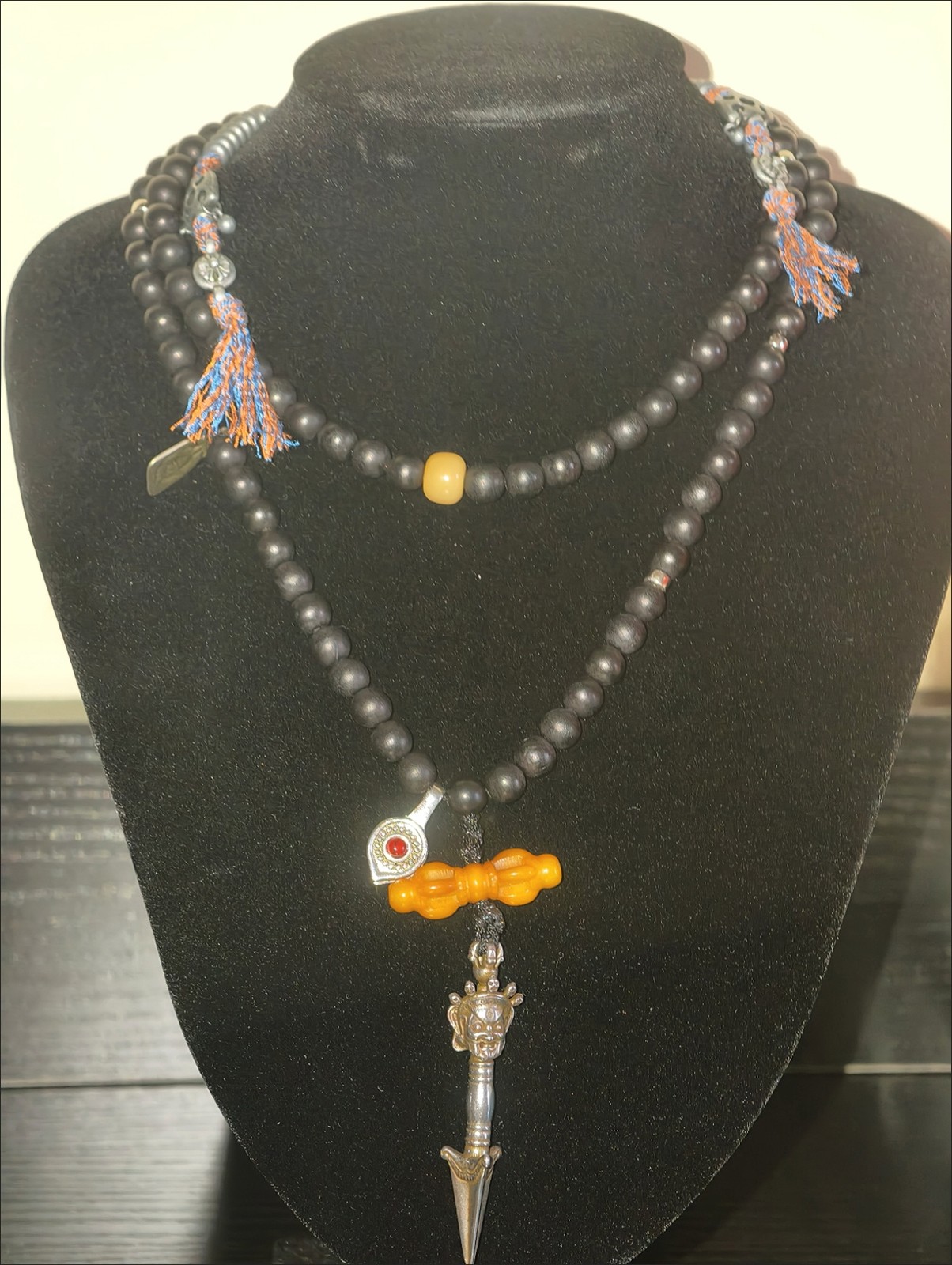 Vintage Alloy Mala Counter Tibetan Style Side Pendant with Tassel
