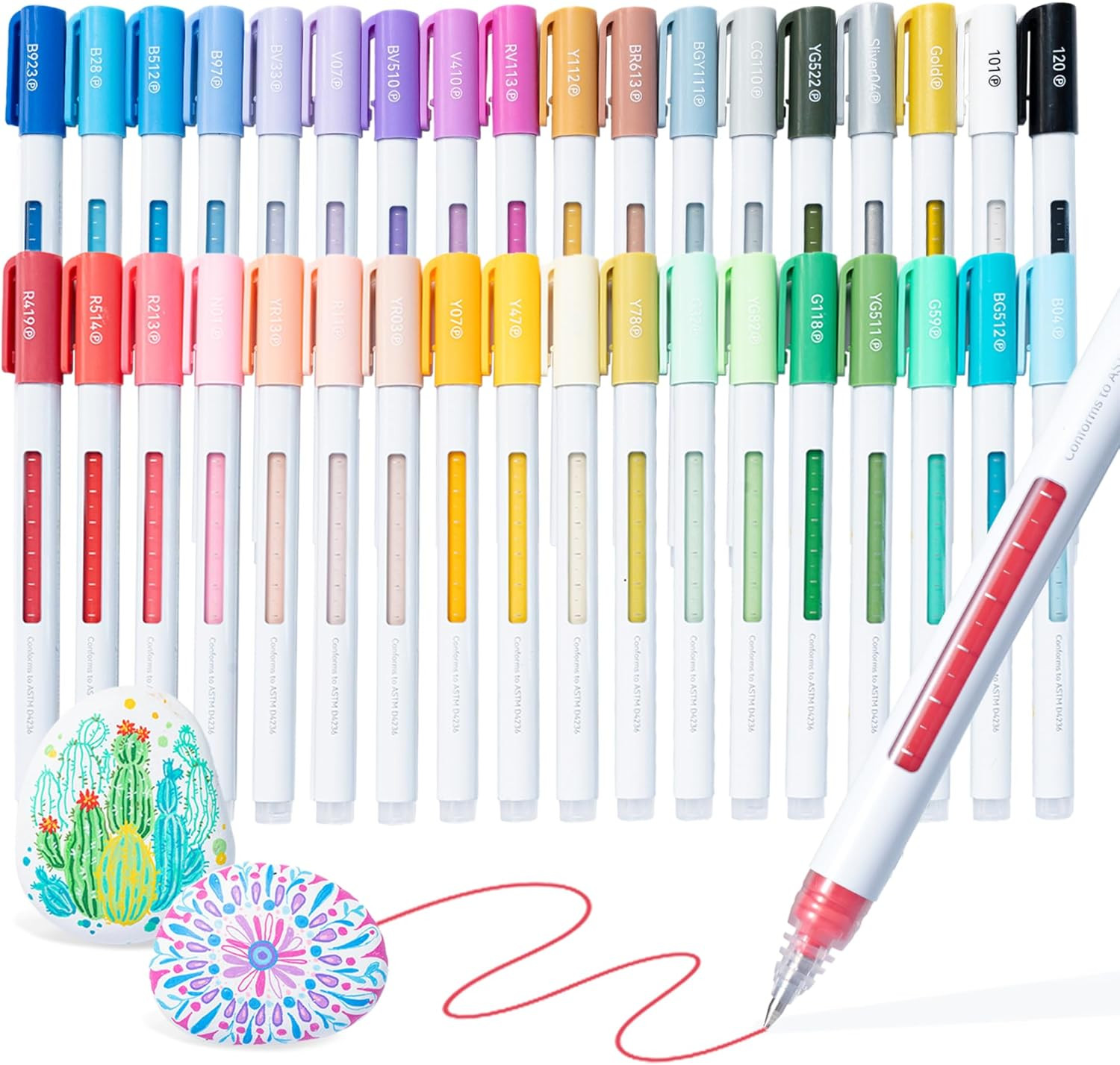 Ohuhu Acrylic Gel Pens 36 Colors 0.7MM Extra Fine Rollerball Tip Colored Gel Pen