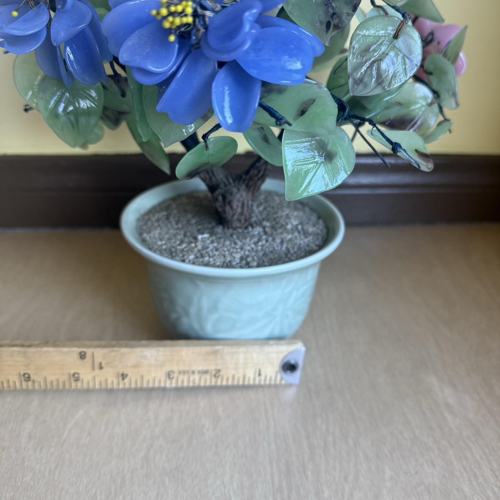 Vintage Agate Glass Stone Beaded Hand Carved/Crafted/Wired Bonsai Tree 12″ 1950s