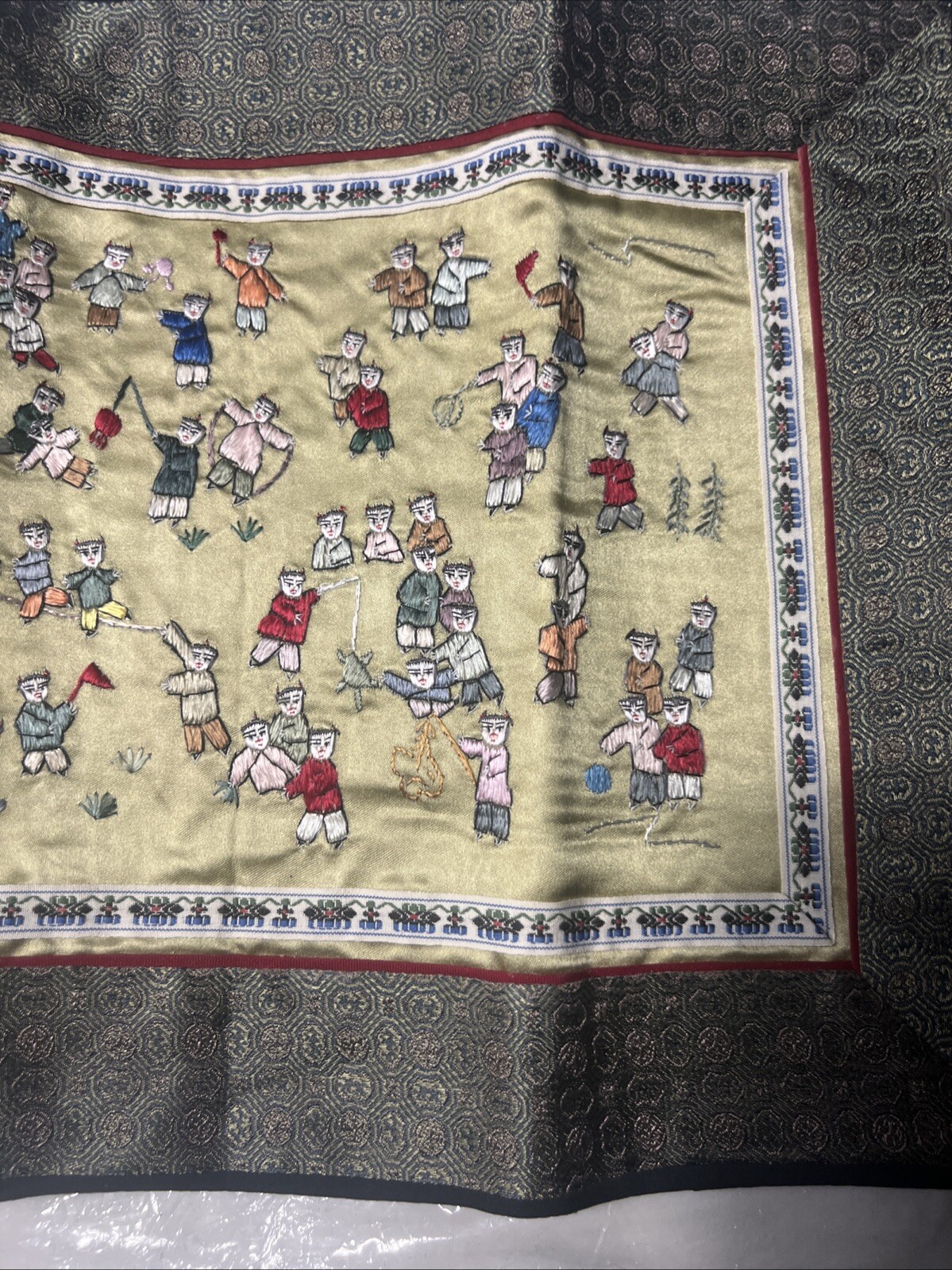 Vintage Republic of China Children Dragon Flag Embroidery Tapestry Silk 12 x 24