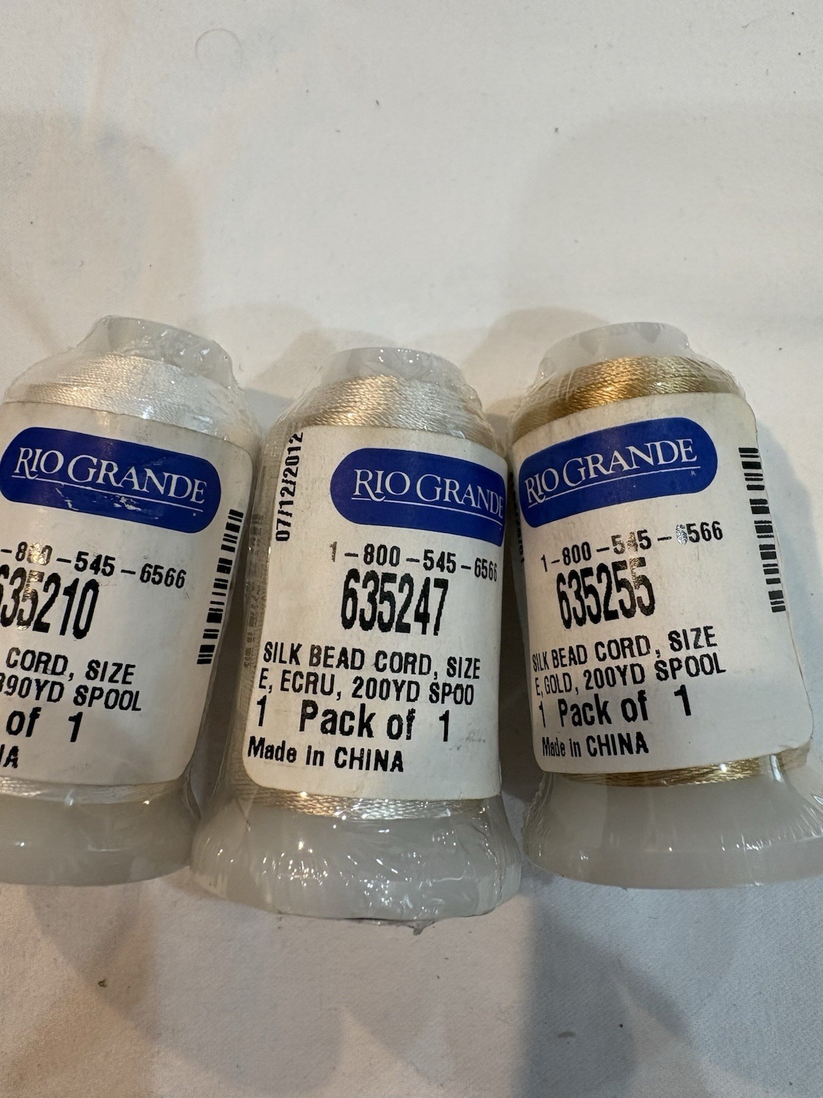 Set Of 3 Beadsmith 100% Silk Beading 2- E Thread Ecru Gold B Thread White