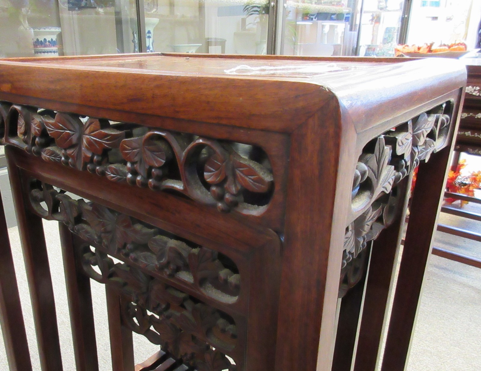 Chinese solid wood carved openwork four-piece flower stand set