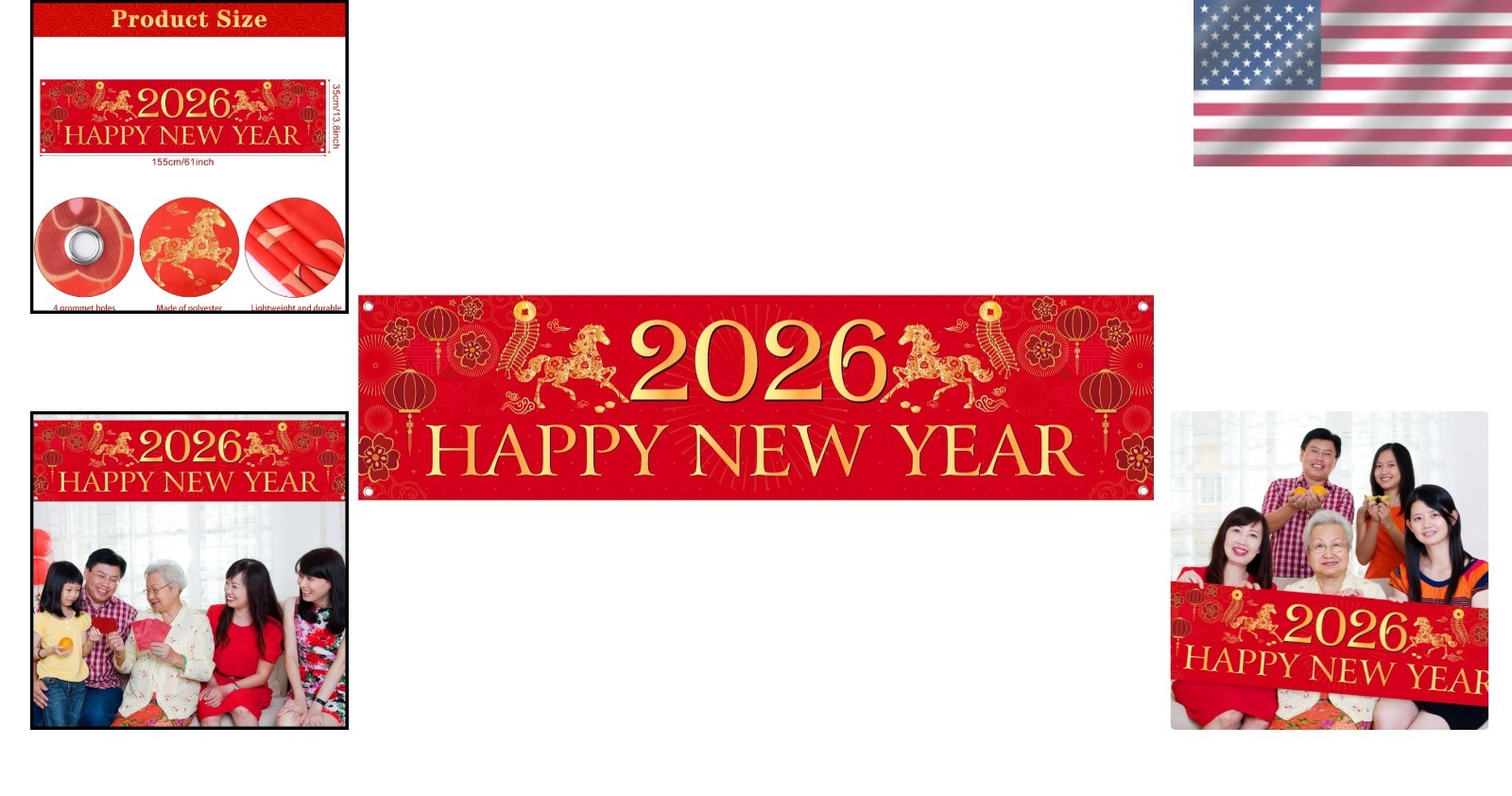 Elegant Red & Gold Chinese New Banner – Perfect Indoor/Outdoor Decoration