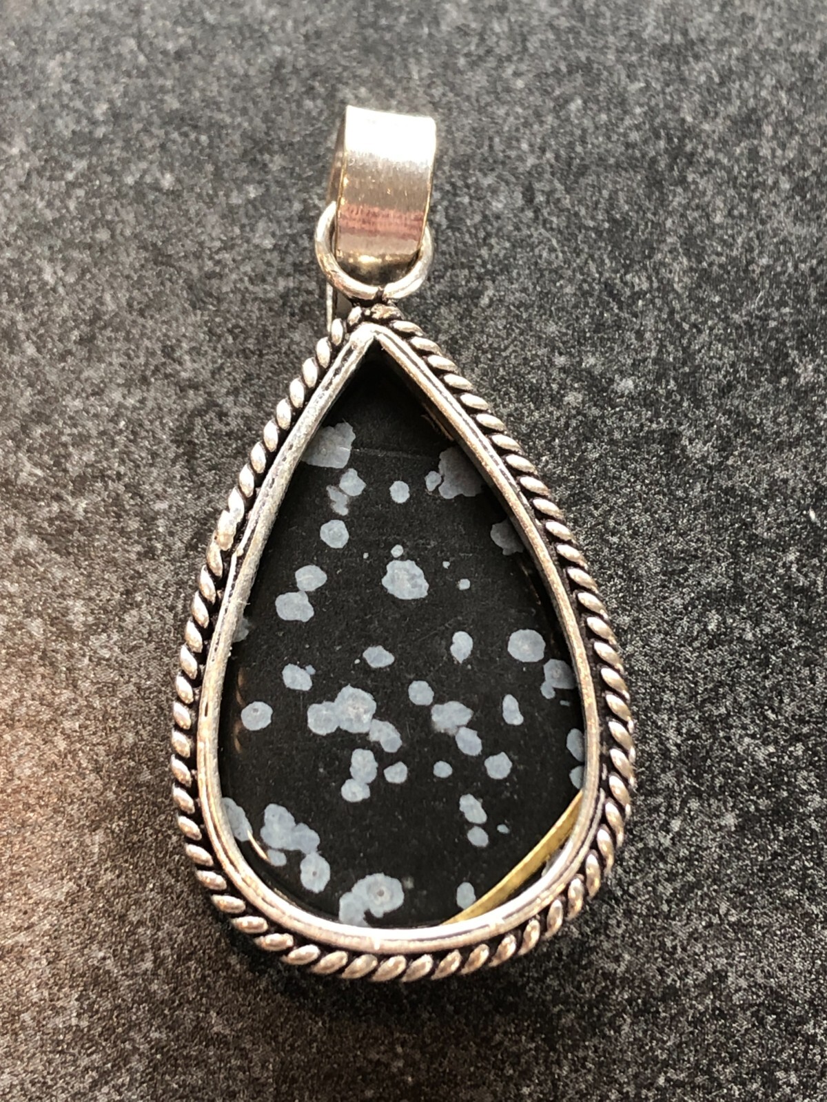 Pendant Snowflake Obsidian Teardrop Silver Tone for Jewelry Making or Crafting