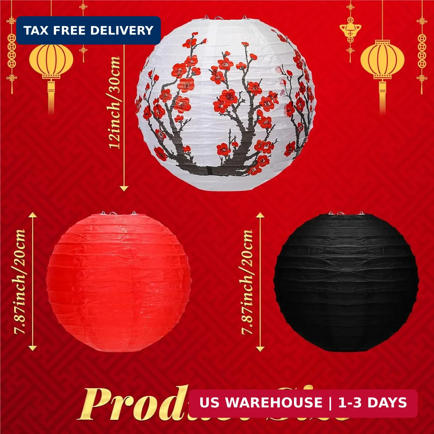 Mudder 20 Pieces Chinese Japanese Paper Lanterns, Cherry Flowers Paper Lanterns