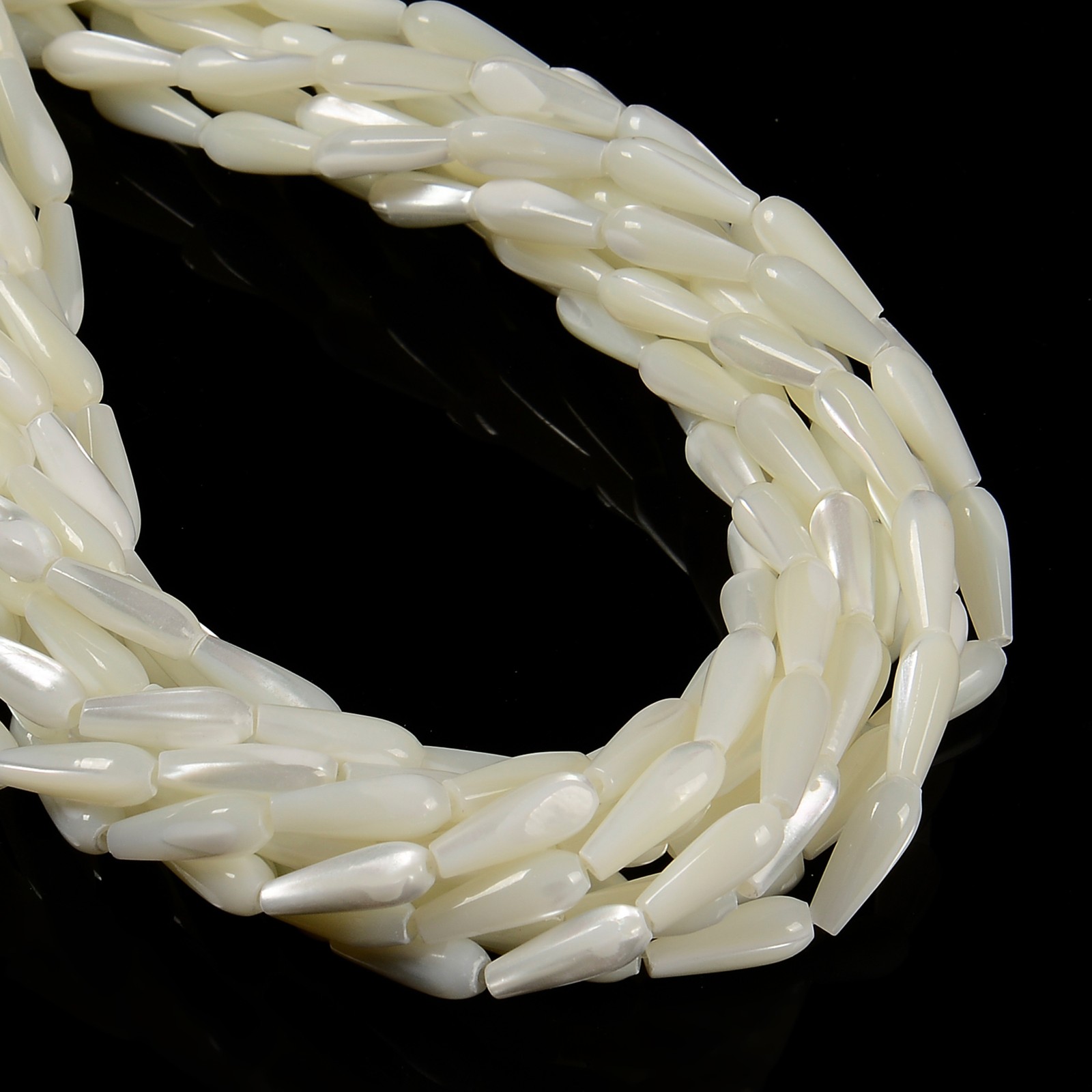 White Mother of Pearl MOP Shell Full Teardrop Shape Beads 5x15mm 15.5” Strand