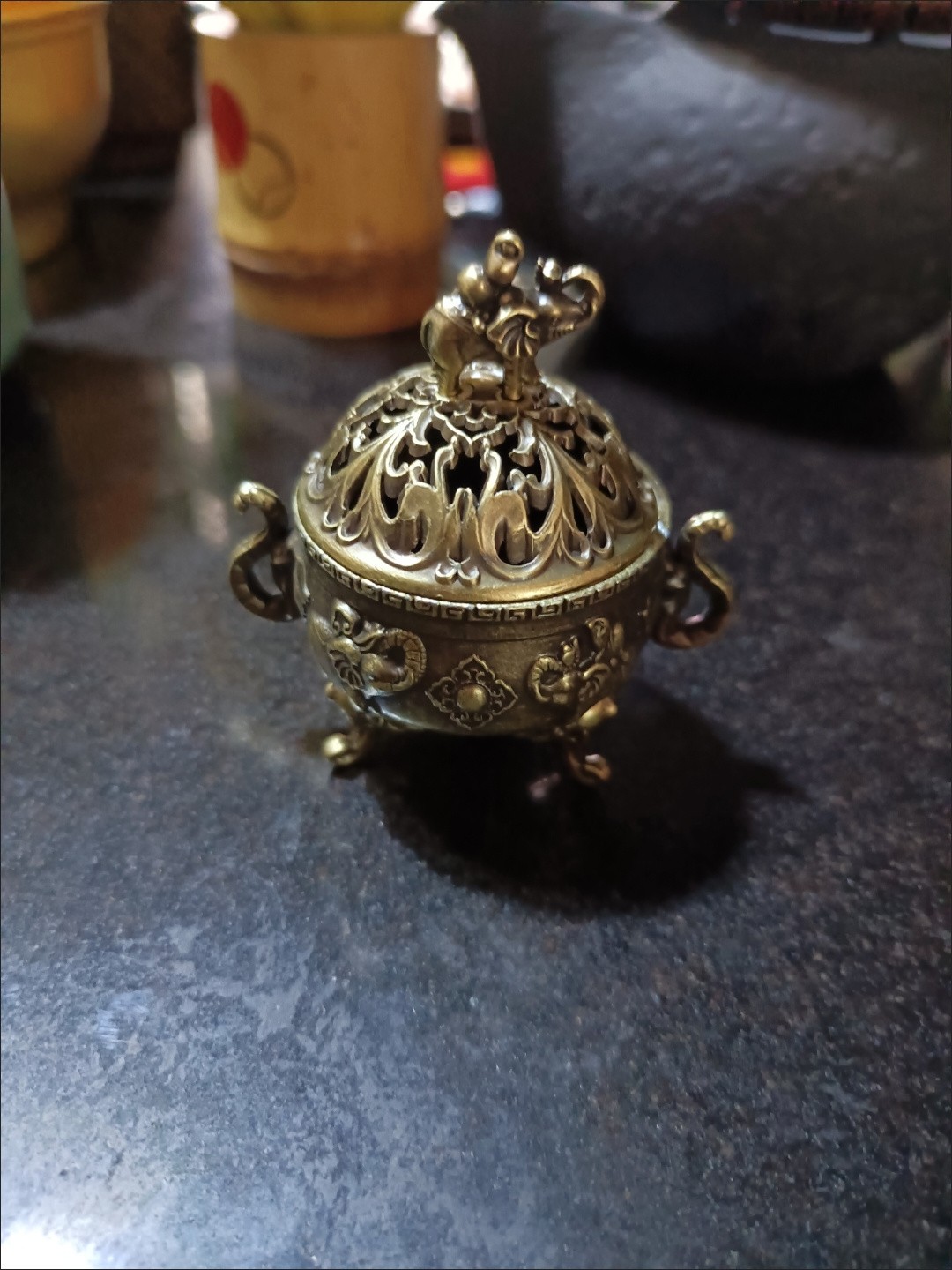Alloy Three-Legged Tripod Incense Burner Elephant Carved Incense Censer Decor