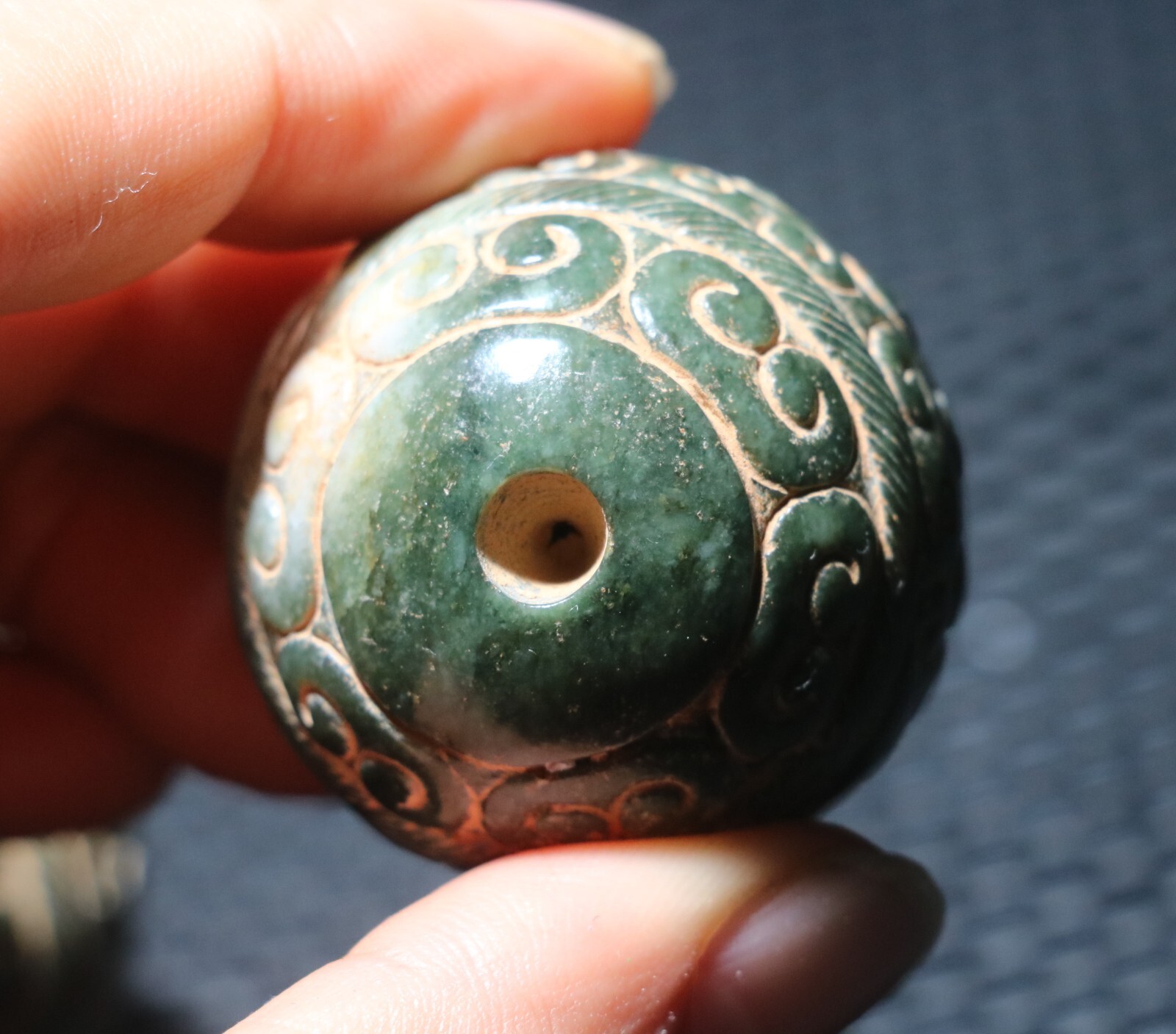 Pair of Chinese Hetian Old JADE Linking Fortune Large Ball Sphere Treasure 40MM