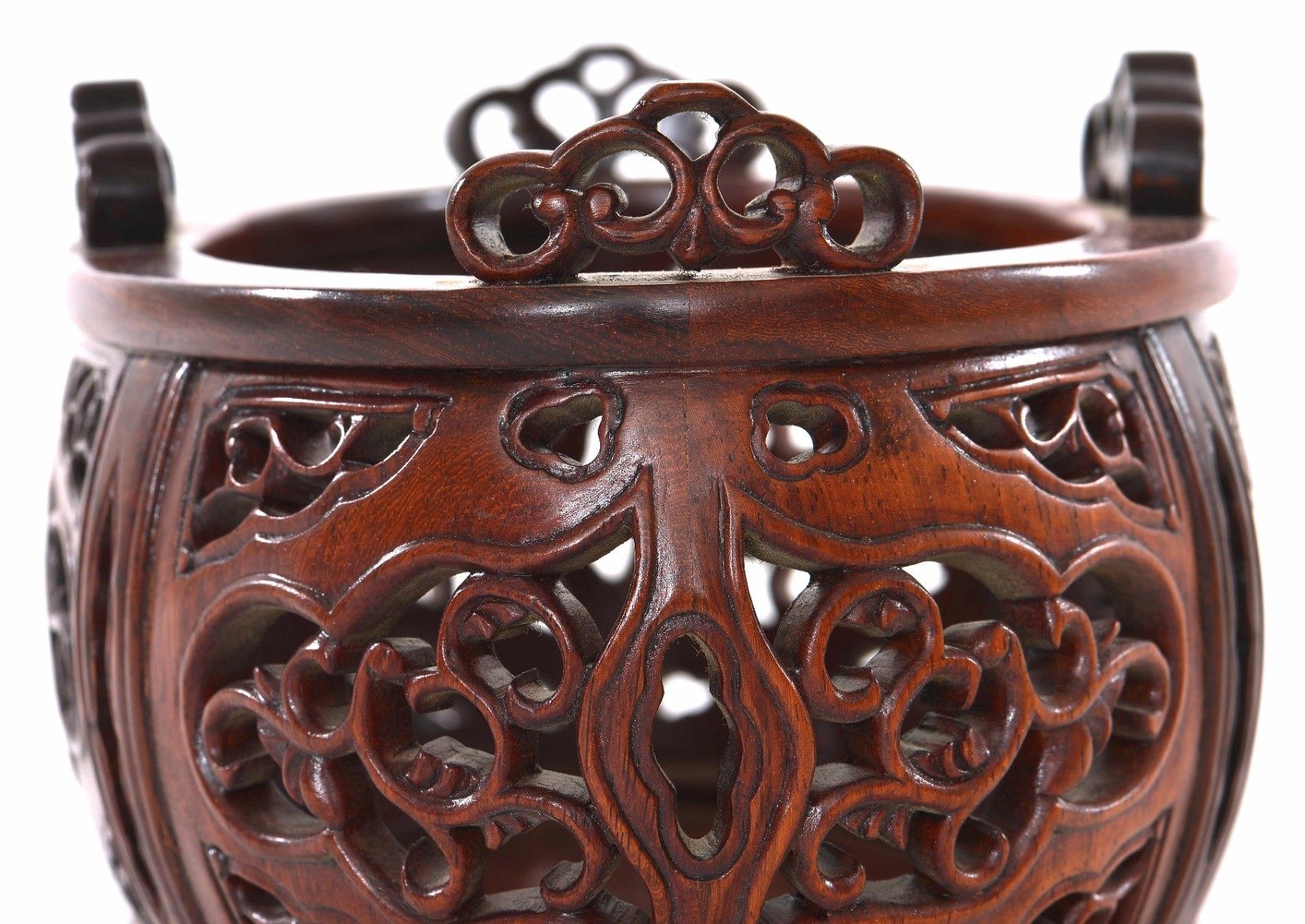 1950’s Chinese Hard Wood Hardwood Carved Carving Vase Statue Stand 8″ 22CM